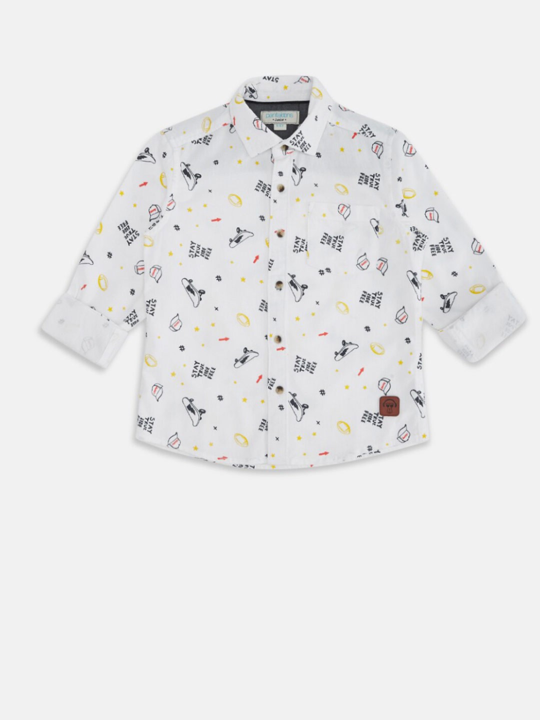 

Pantaloons Junior Boys Off-White Printed Casual Shirt