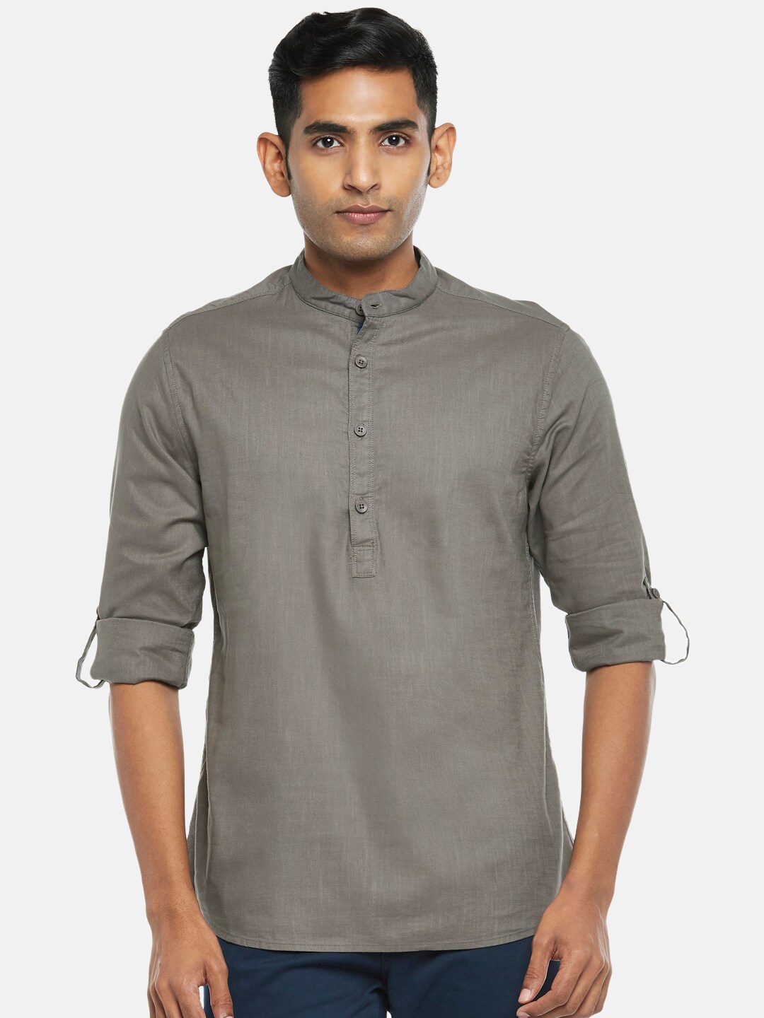 

Urban Ranger by pantaloons Men Grey Mandarin Collar Casual Shirt