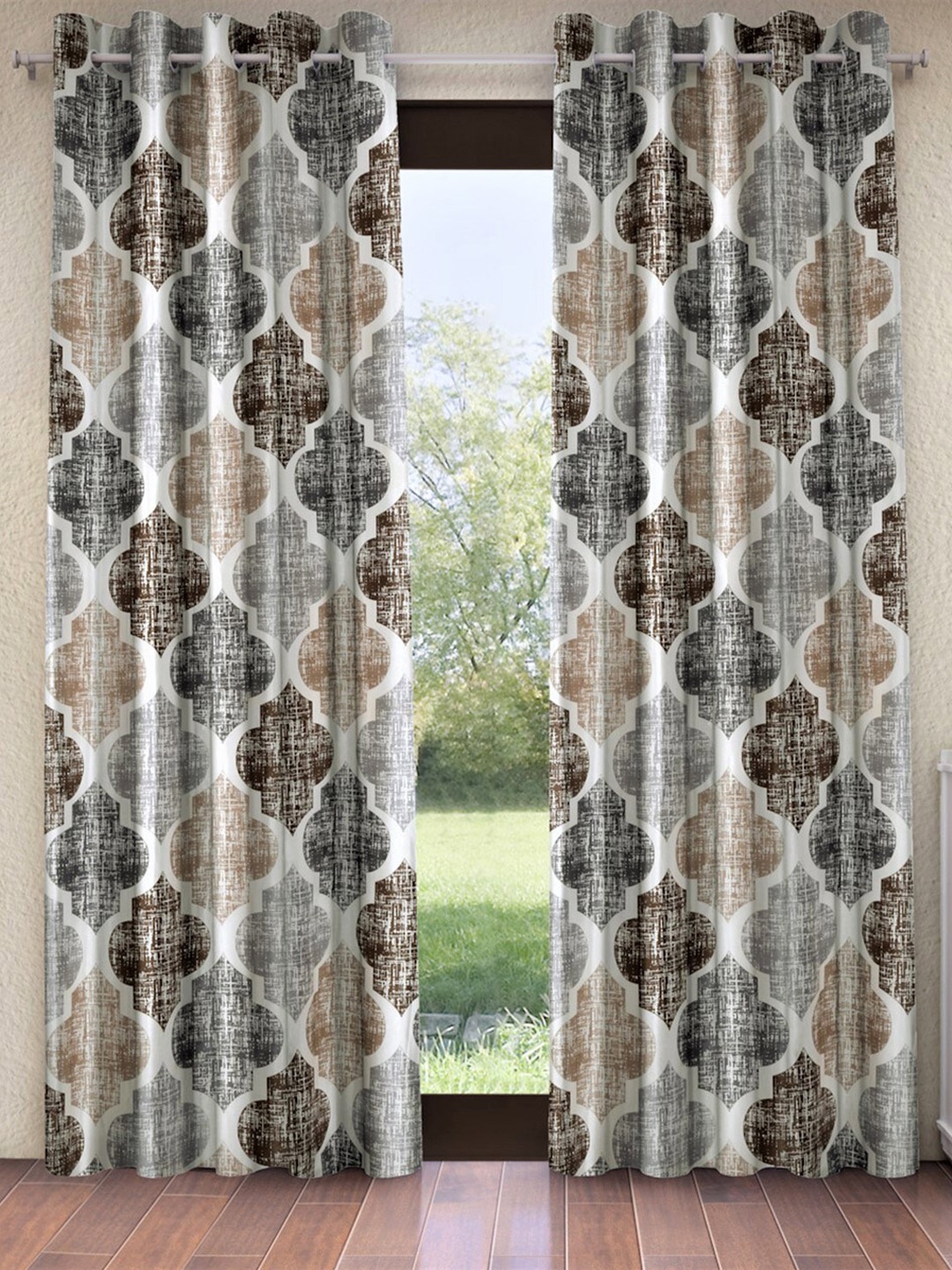 

Home Sizzler Brown & White Set of 2 Geometric Long Door Curtain