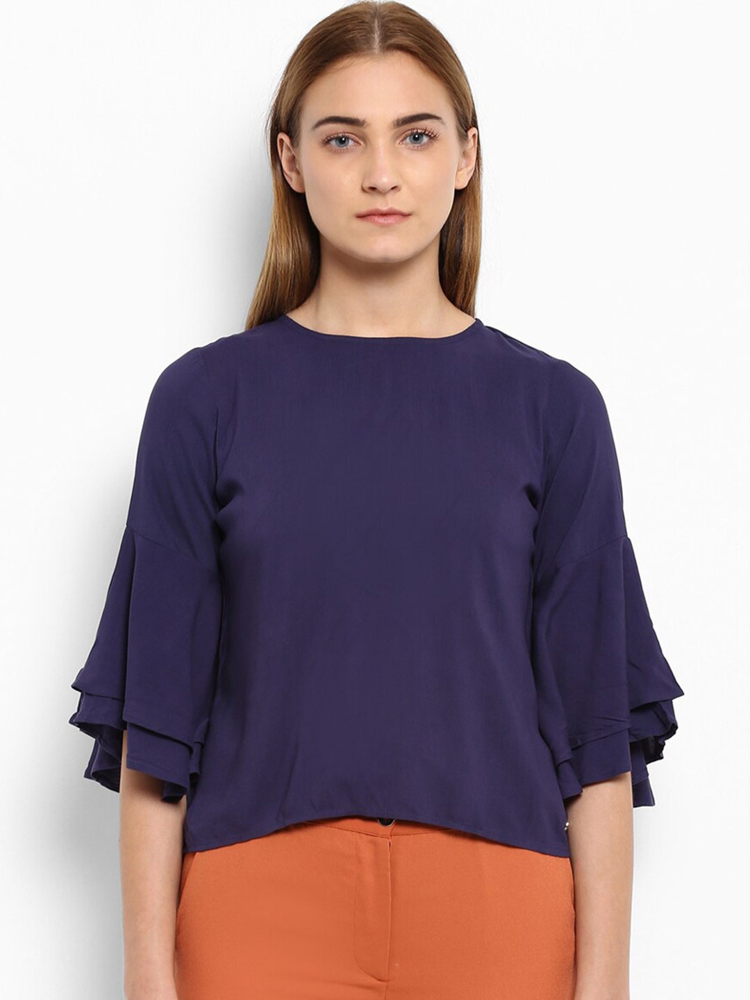 

Park Avenue Women Blue Solid Bell Sleeve Top