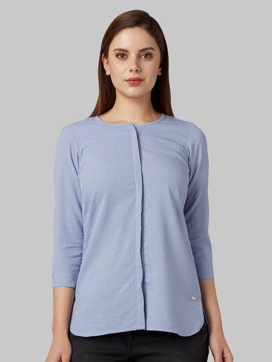 

Park Avenue Women Blue Striped Polyester Regular Top