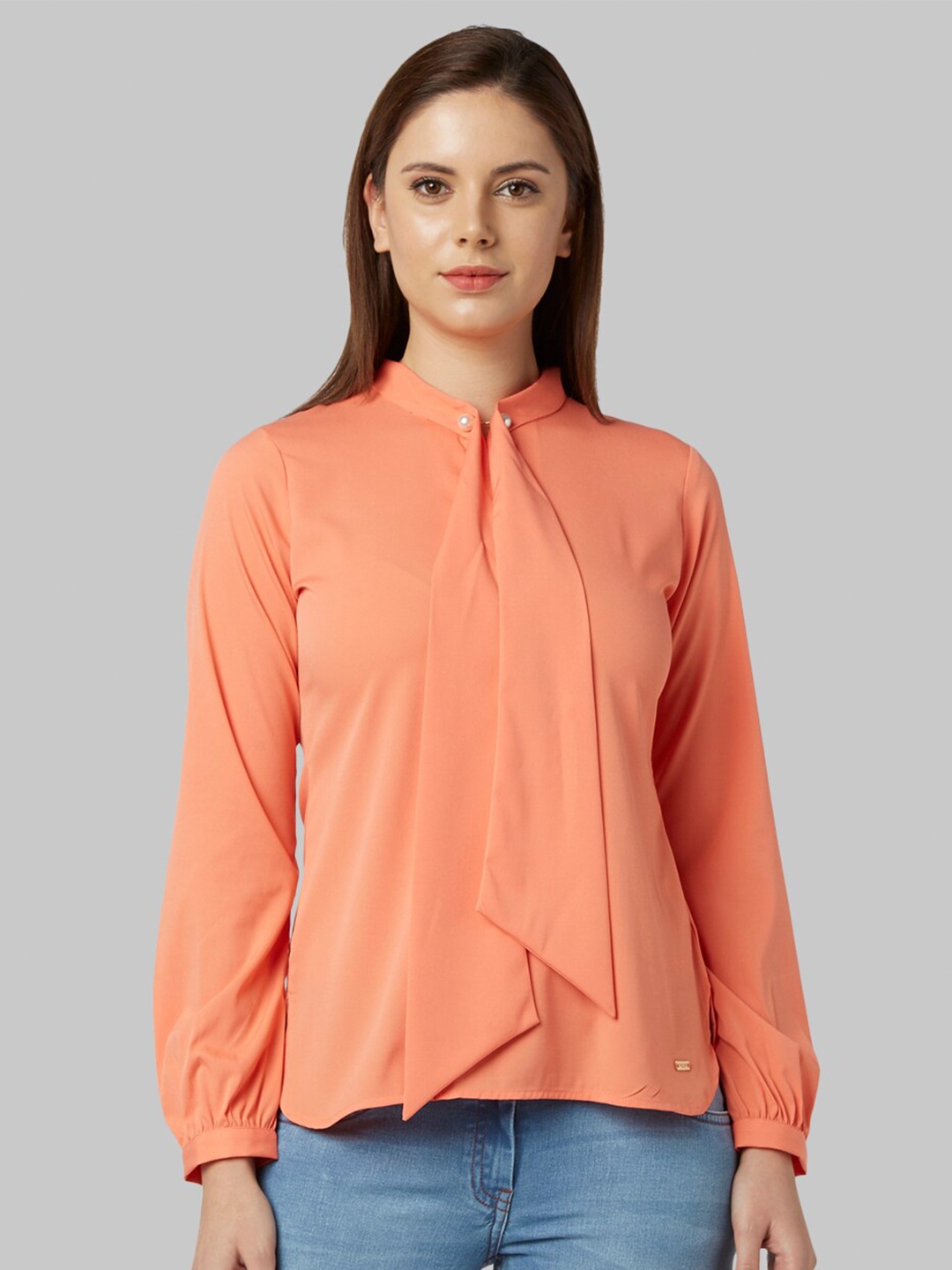 

Park Avenue Women Orange Mandarin Collar Top