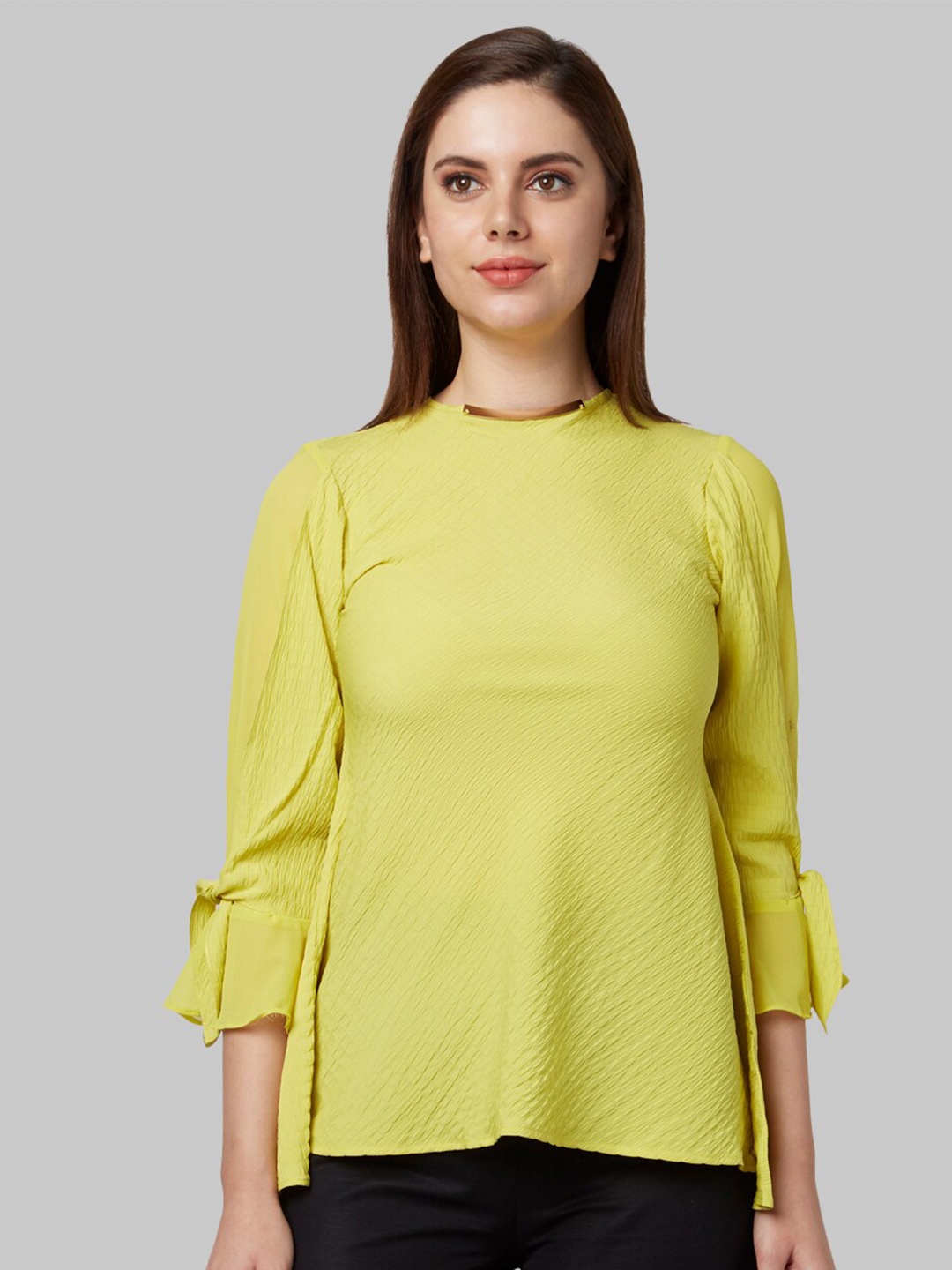 

Park Avenue Women Lime Green Solid Bell Sleeves Top