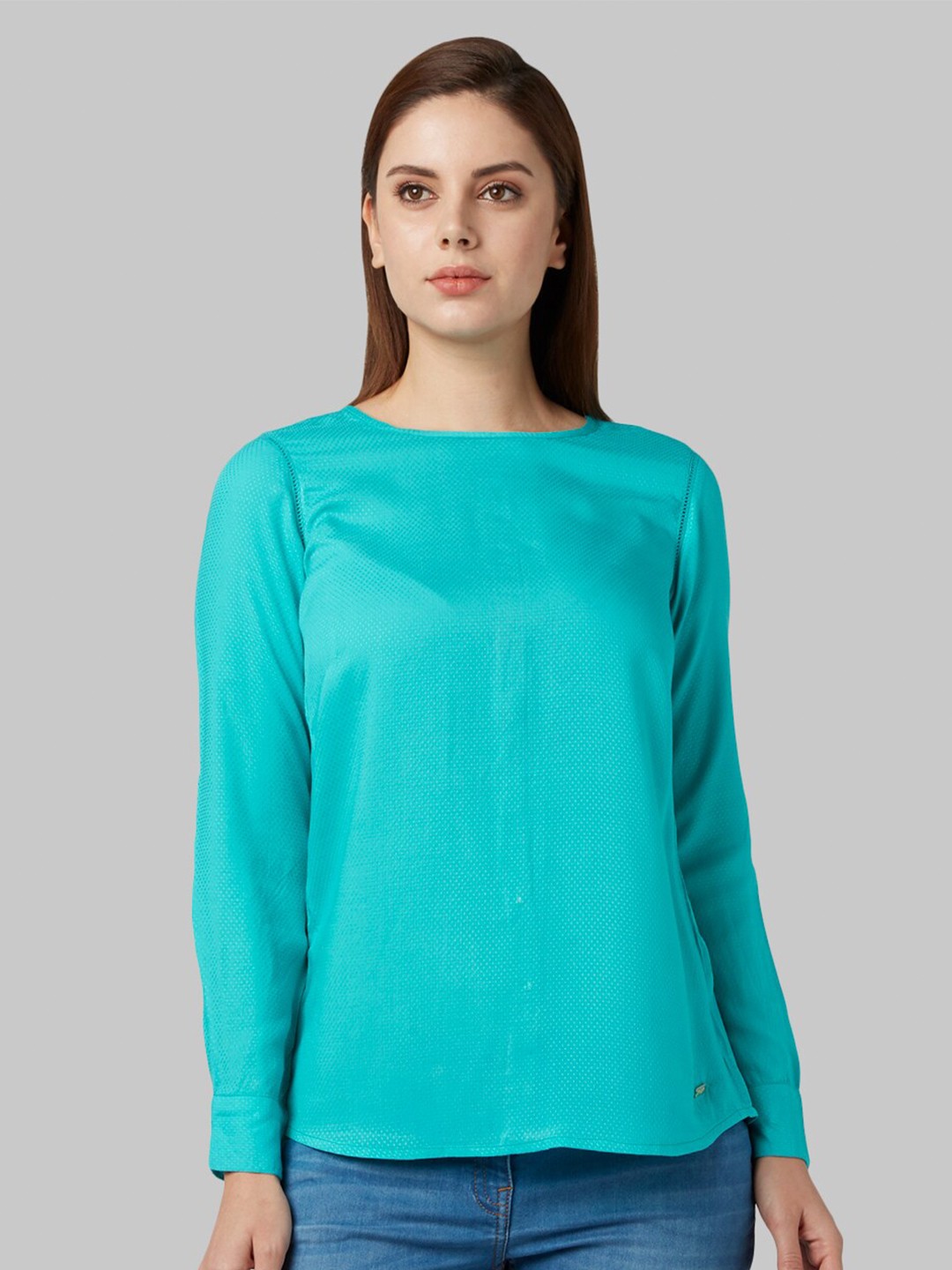 

Park Avenue Women Sea Green Self Designed Cuff Sleeve Top