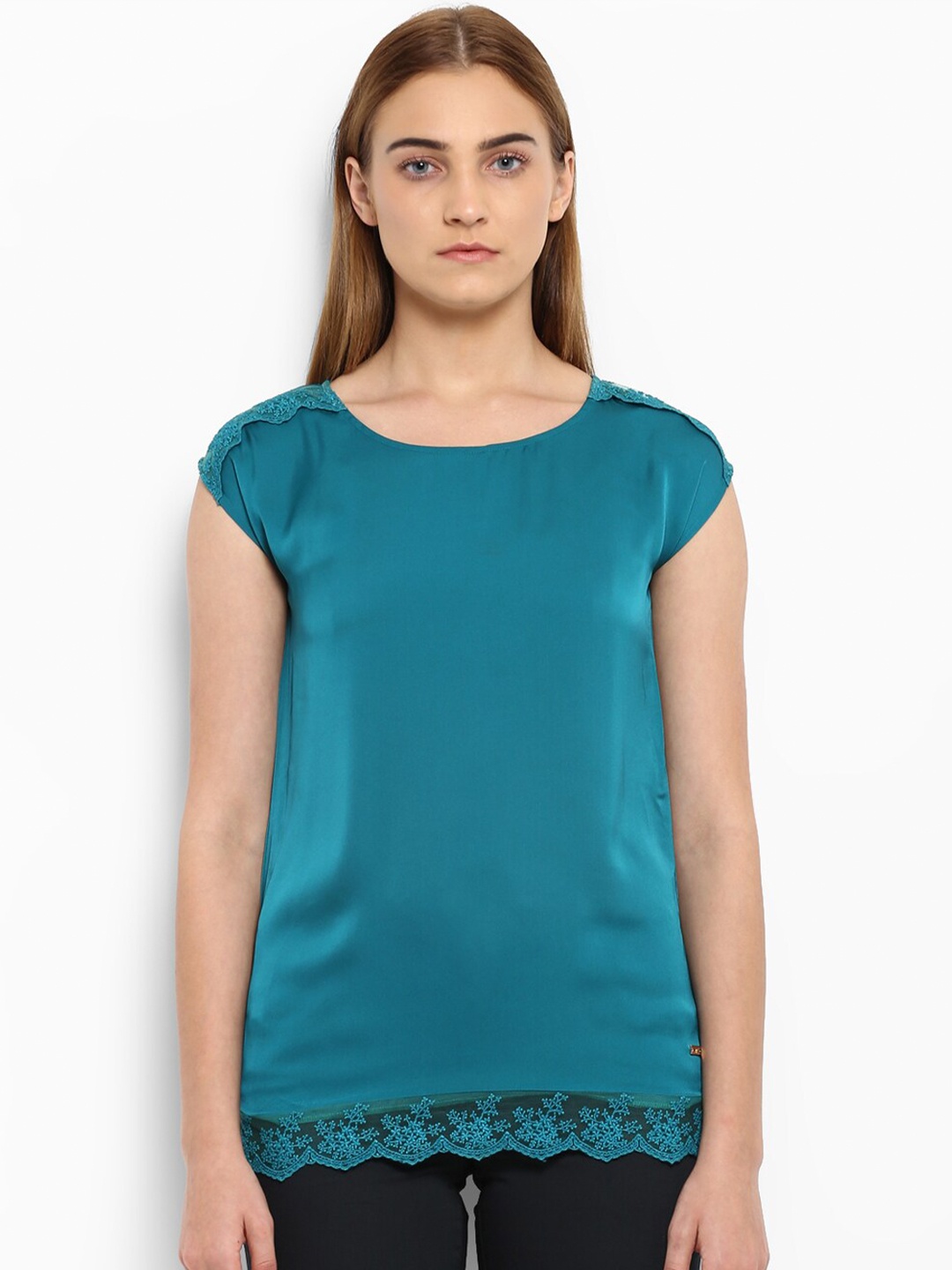 

Park Avenue Round Neck Lace Regular Top, Teal