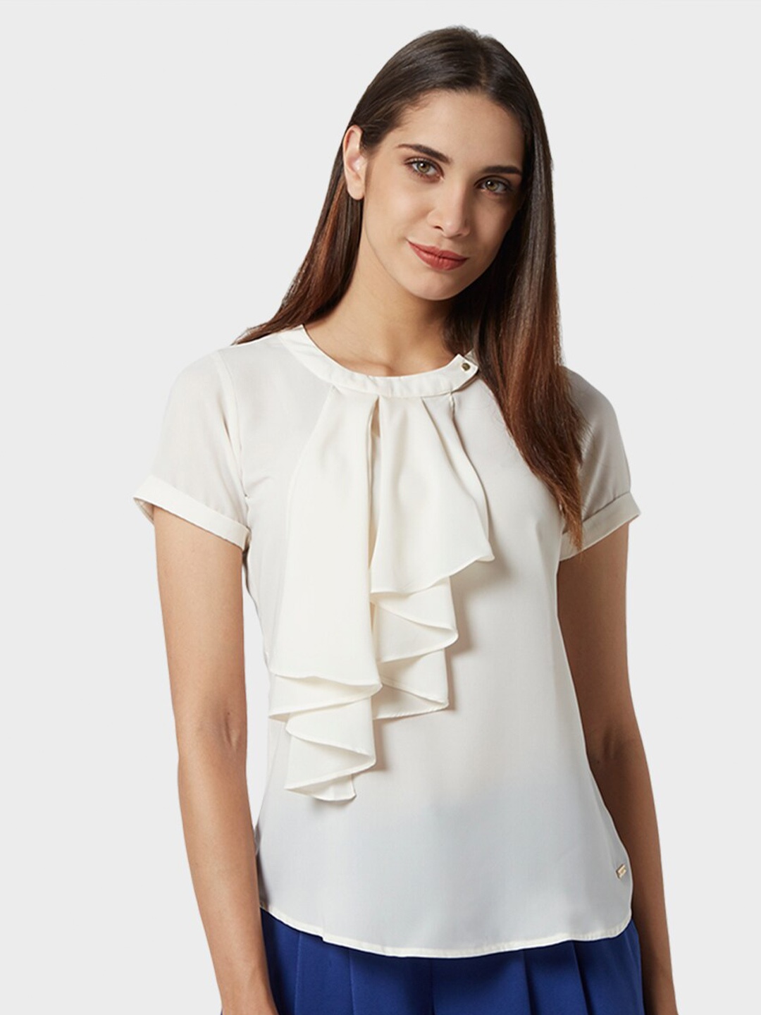 

Park Avenue White Gathered & Pleated Top
