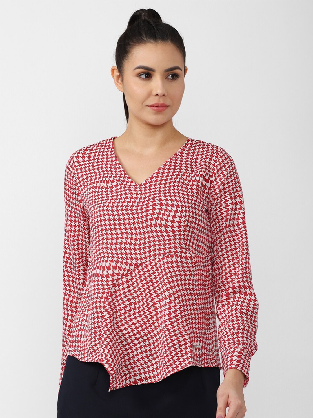 

Van Heusen Woman Red & White Checked Peplum Top