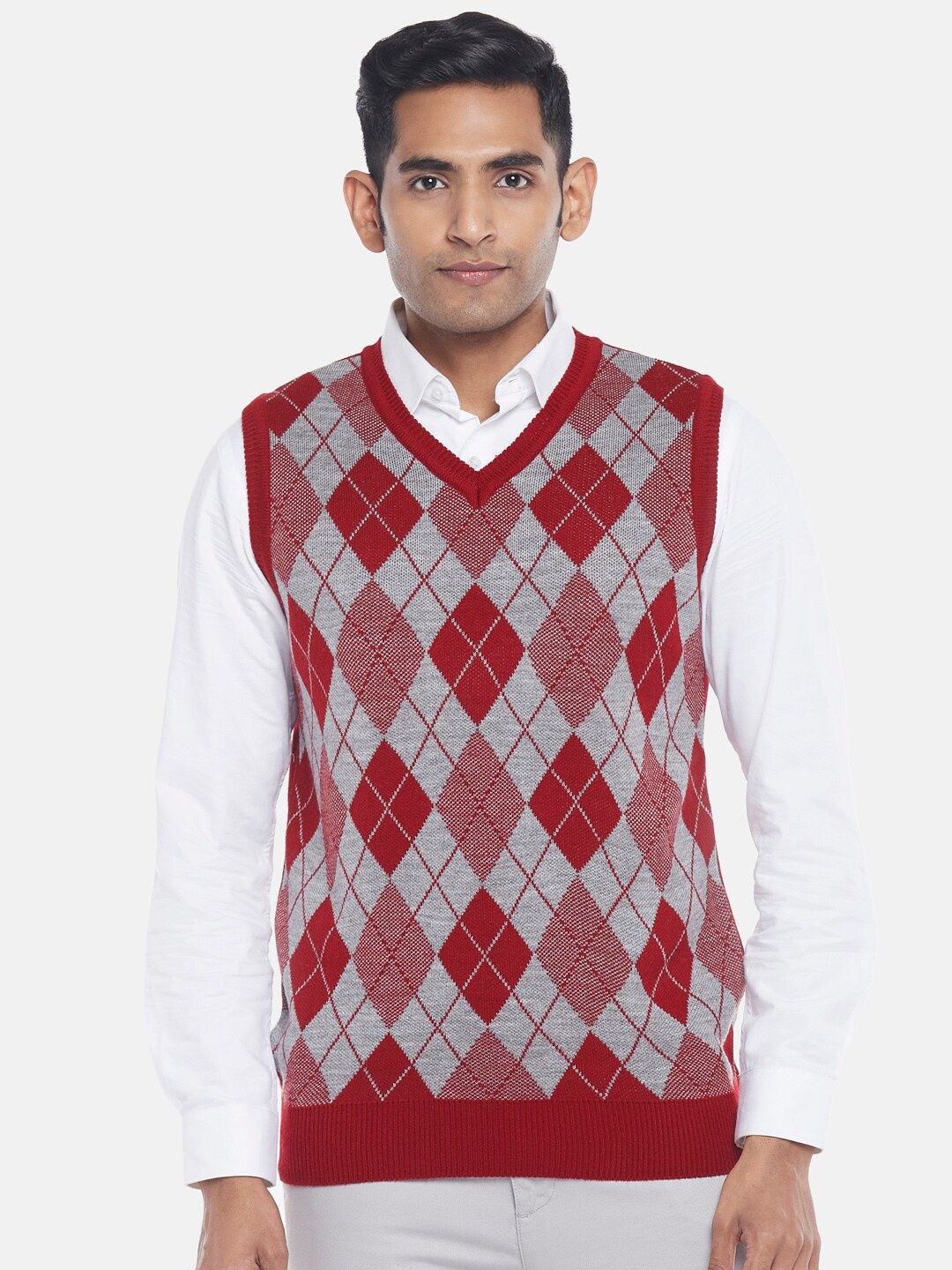 

BYFORD by Pantaloons Men Maroon & Grey Printed Pullover