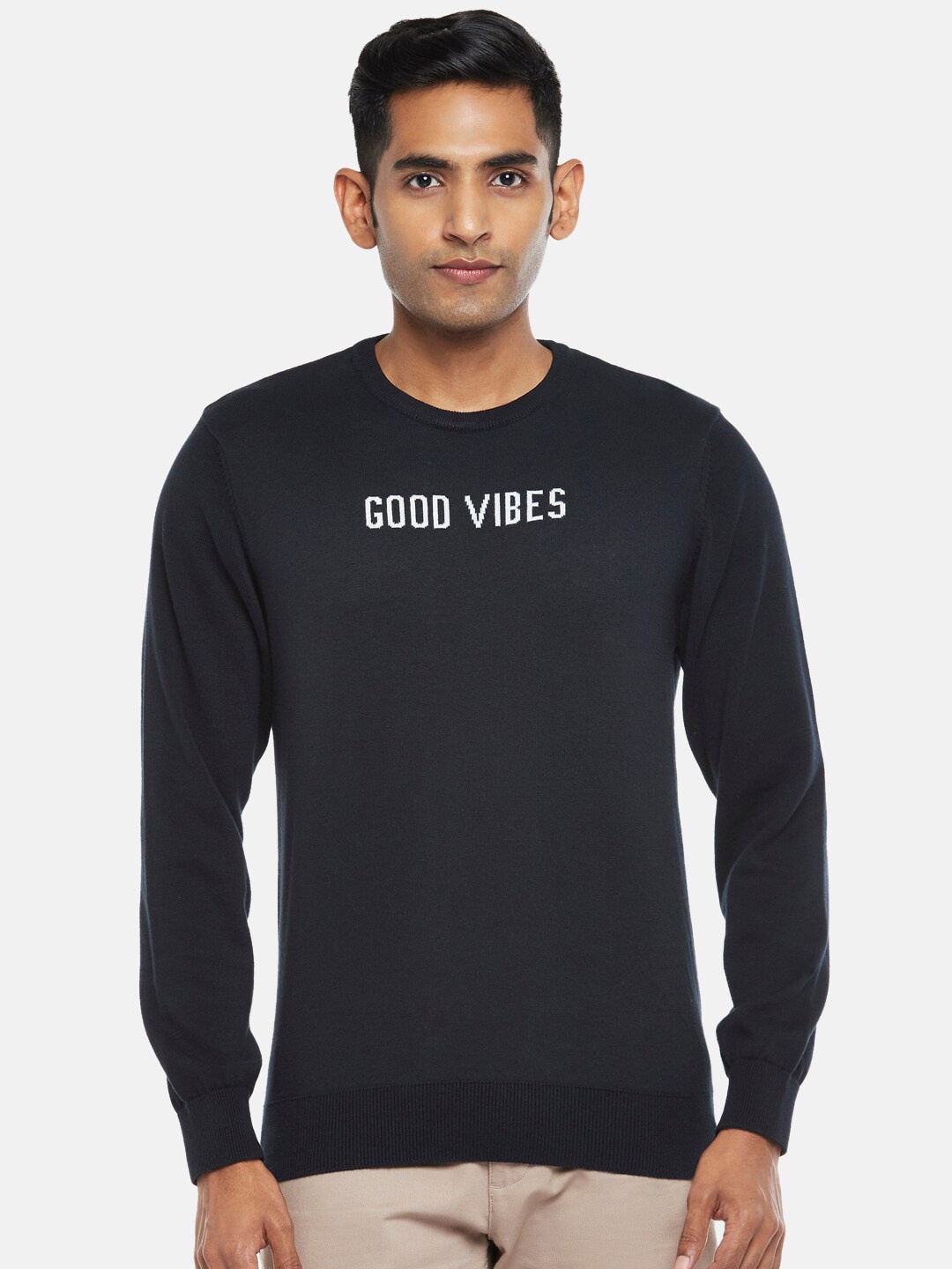 

BYFORD by Pantaloons Men Black & White Typography Printed Cotton Pullover
