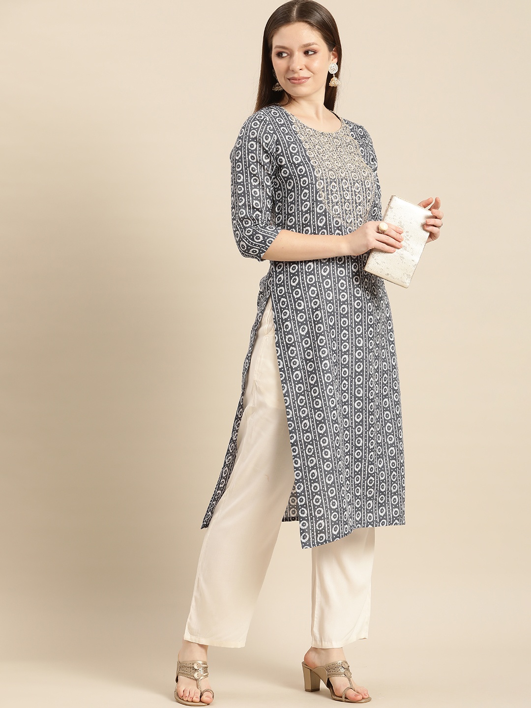 

Anouk Women Geometric Printed Kurta, Grey