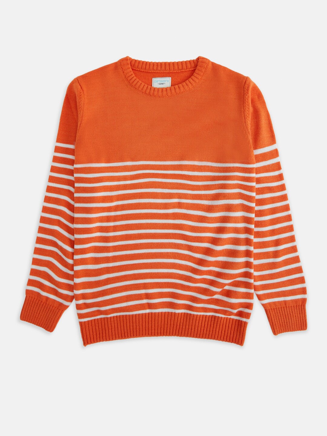 

Pantaloons Junior Boys Orange & White Striped Pullover