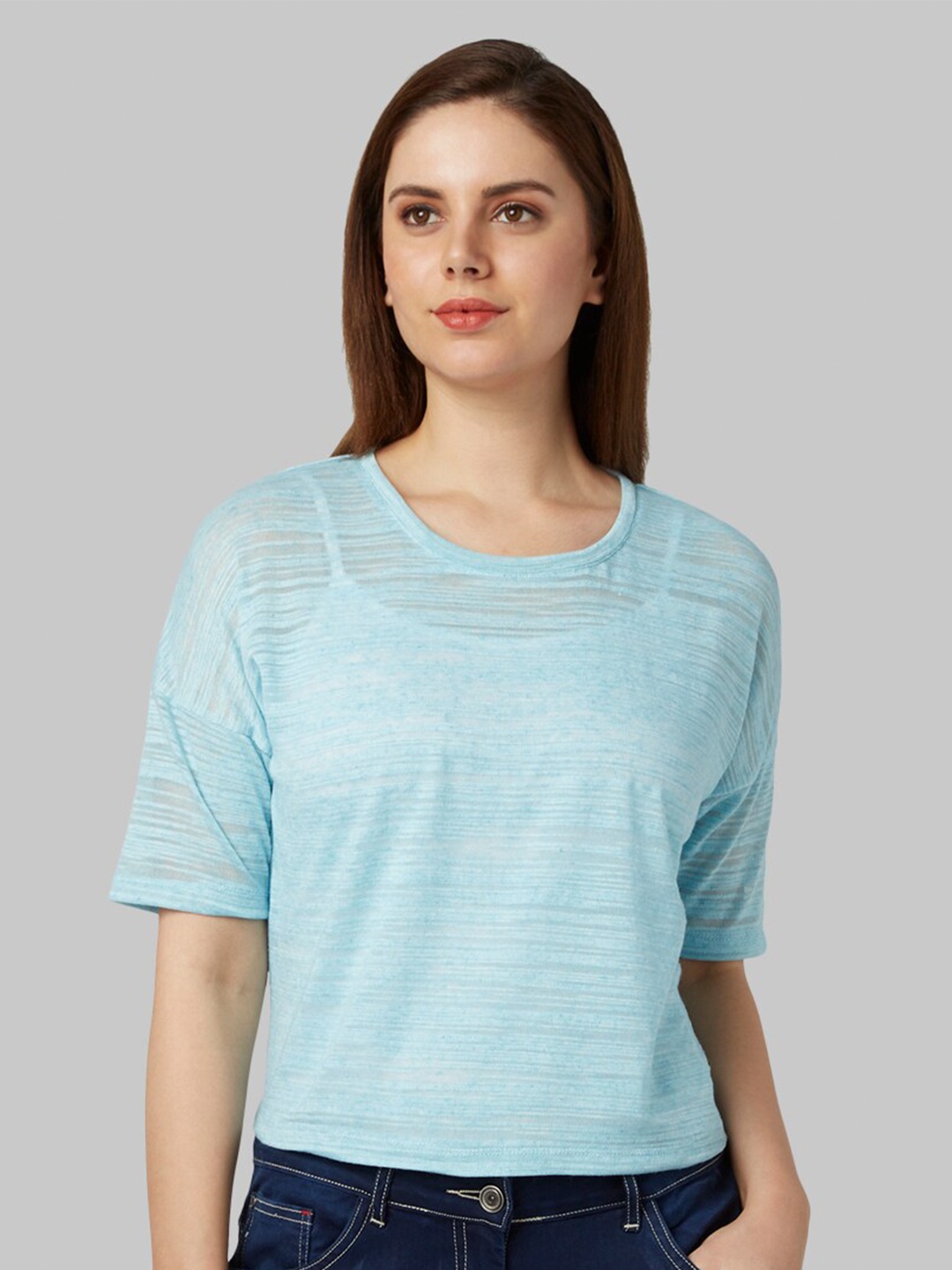 

Park Avenue Women Blue Extended Sleeves T-shirt