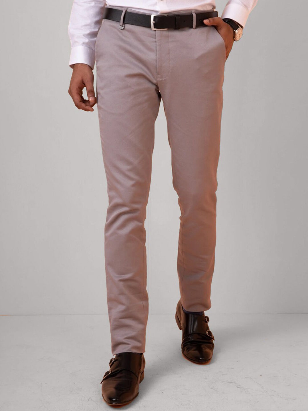 

Turtle Men Grey Tapered Fit Chinos Trousers