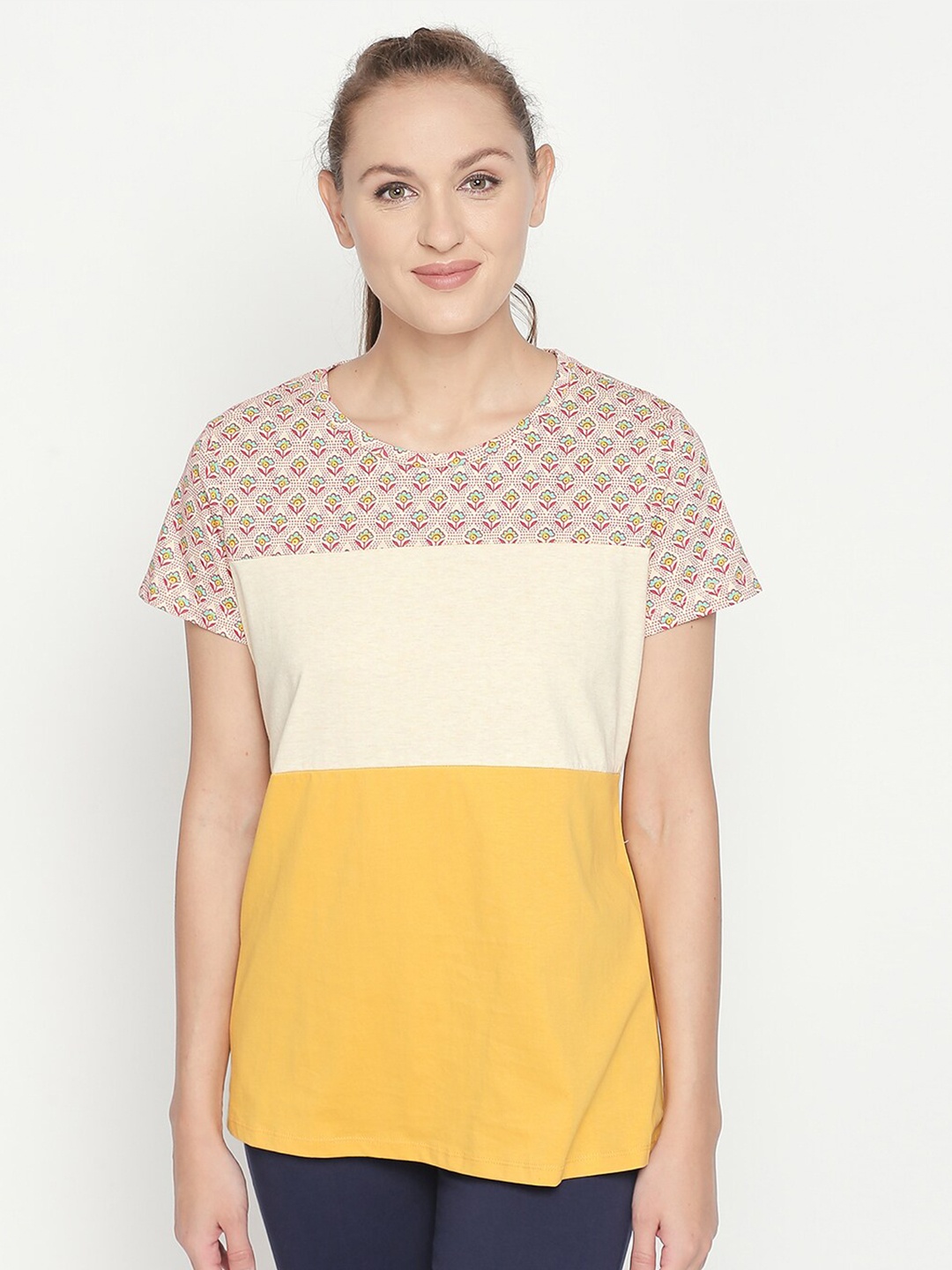

Ajile by Pantaloons Mustard Yellow Colourblocked Top