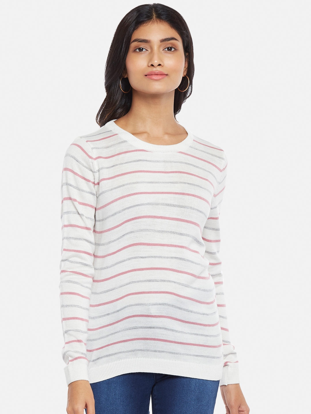 

Honey by Pantaloons Women Off White Striped Sweatshirt