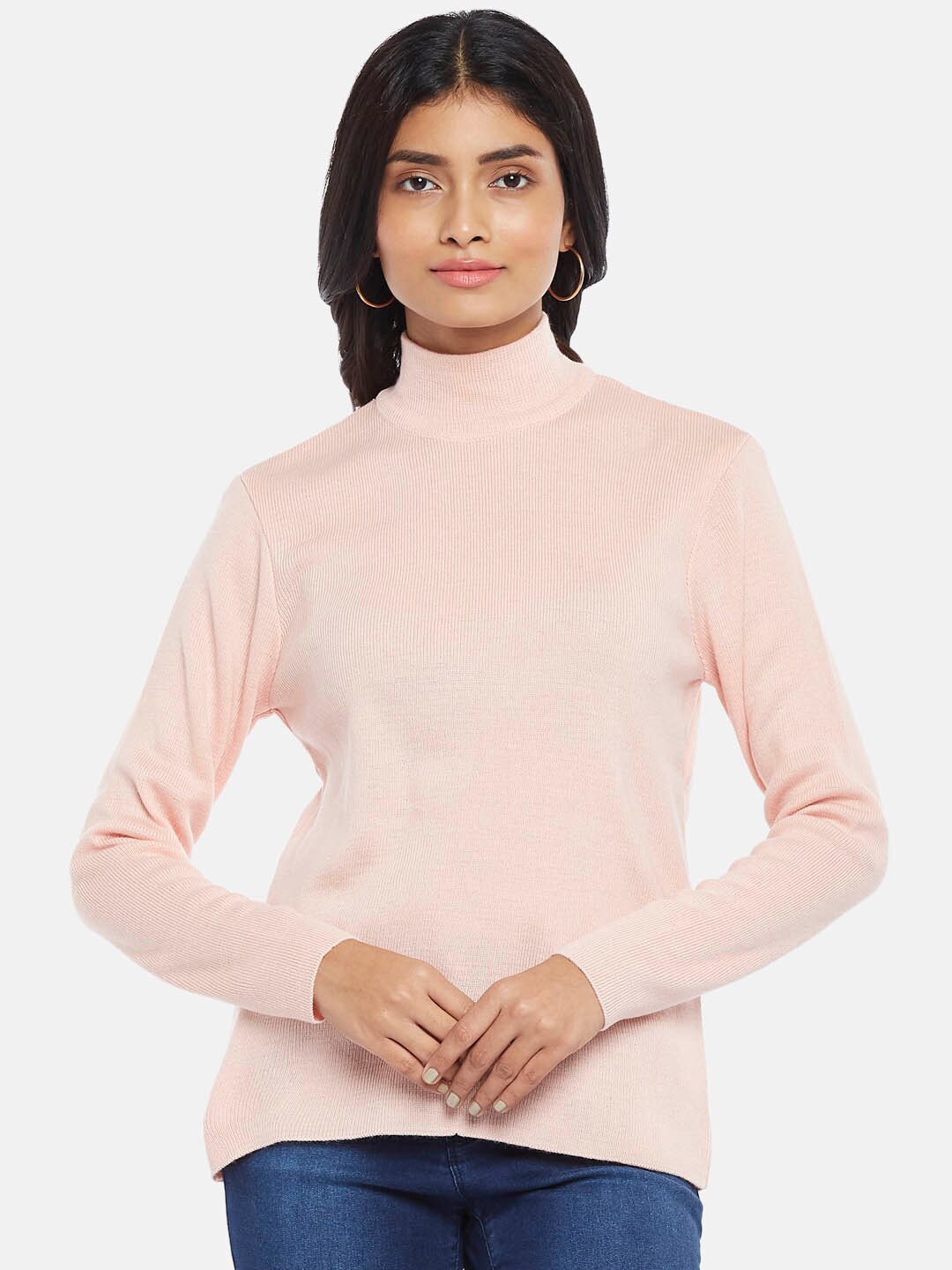

Honey by Pantaloons Women Pink Solid High Neck Sweatshirt