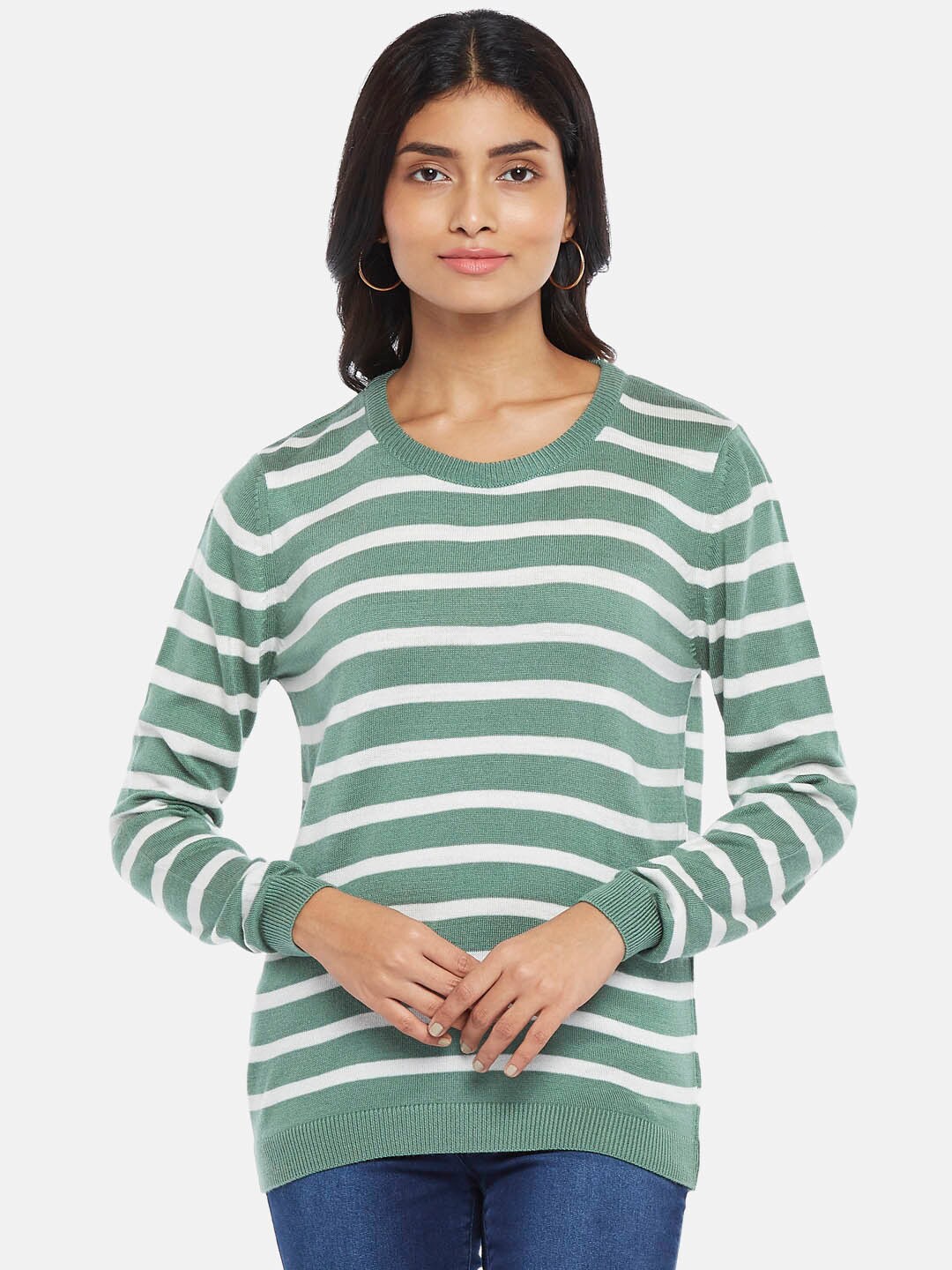 

Honey by Pantaloons Women Green Striped Sweatshirt