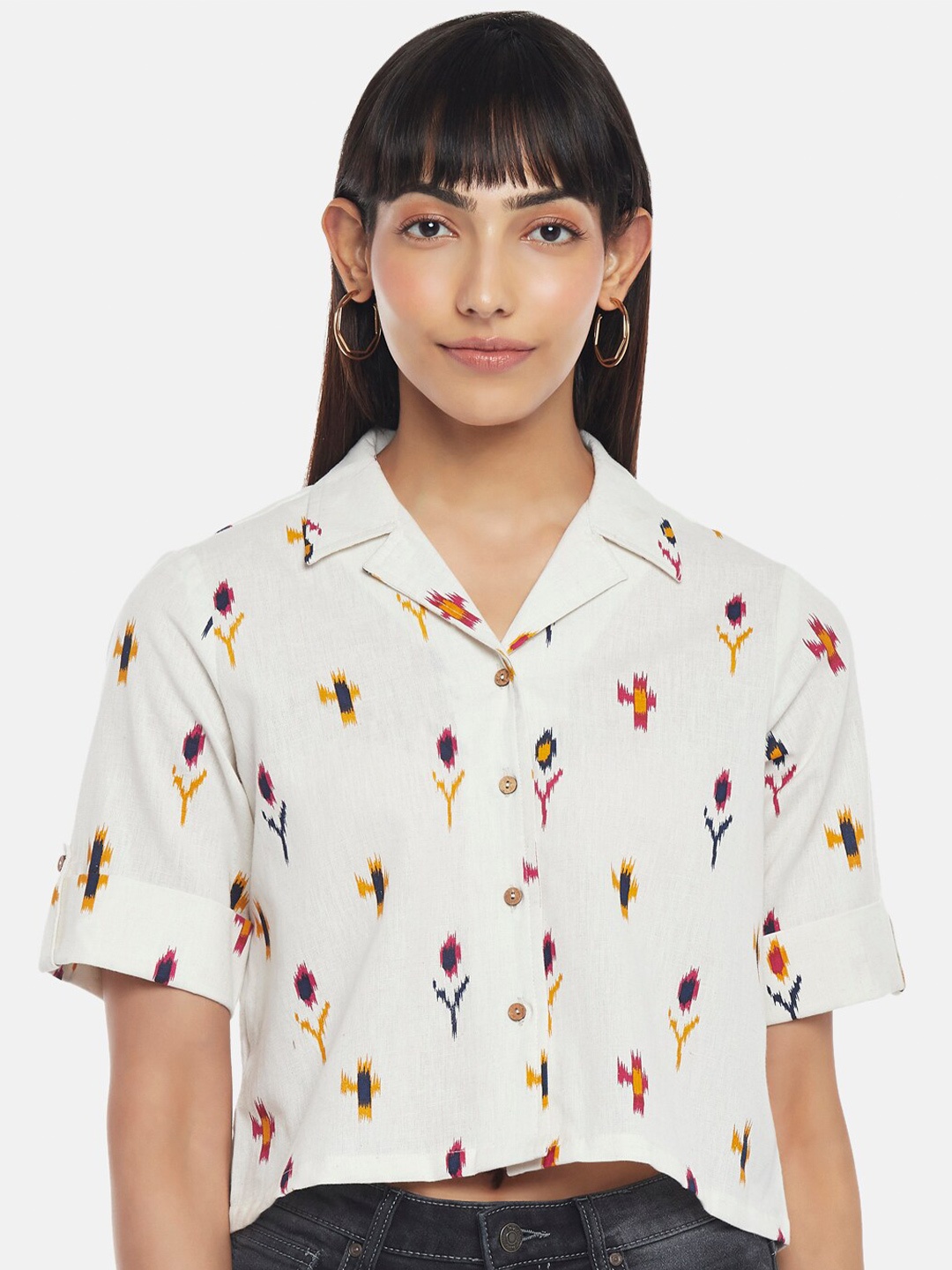 

People Off White Print Shirt Style Crop Top