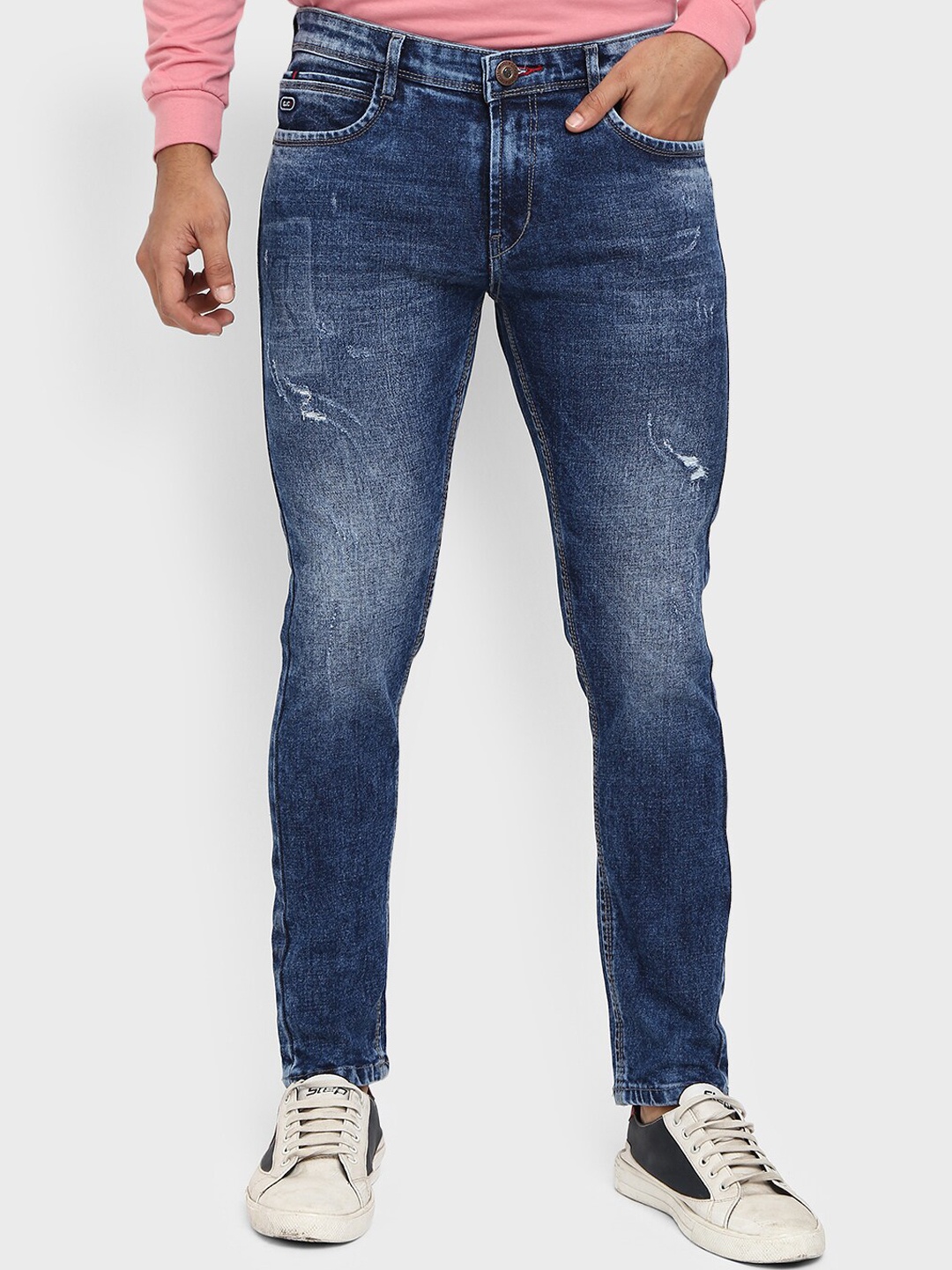 

V-Mart Men Blue Slim Fit Mildly Distressed Light Fade Cotton Jeans