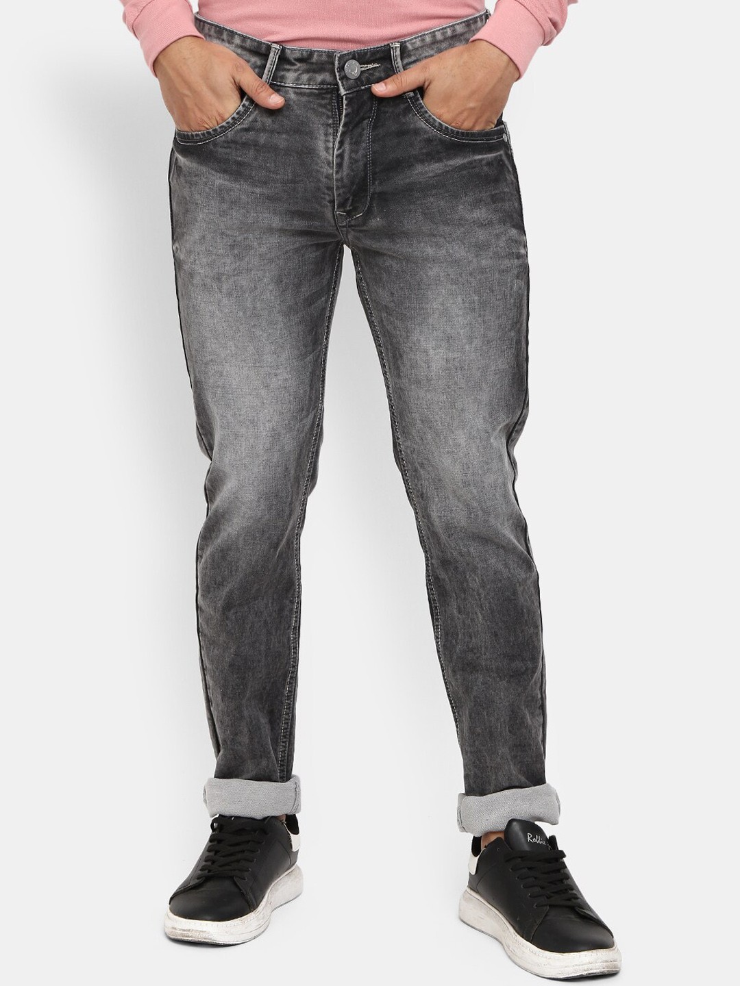 

V-Mart Men Grey Slim Fit Mildly Distressed Heavy Fade Jeans
