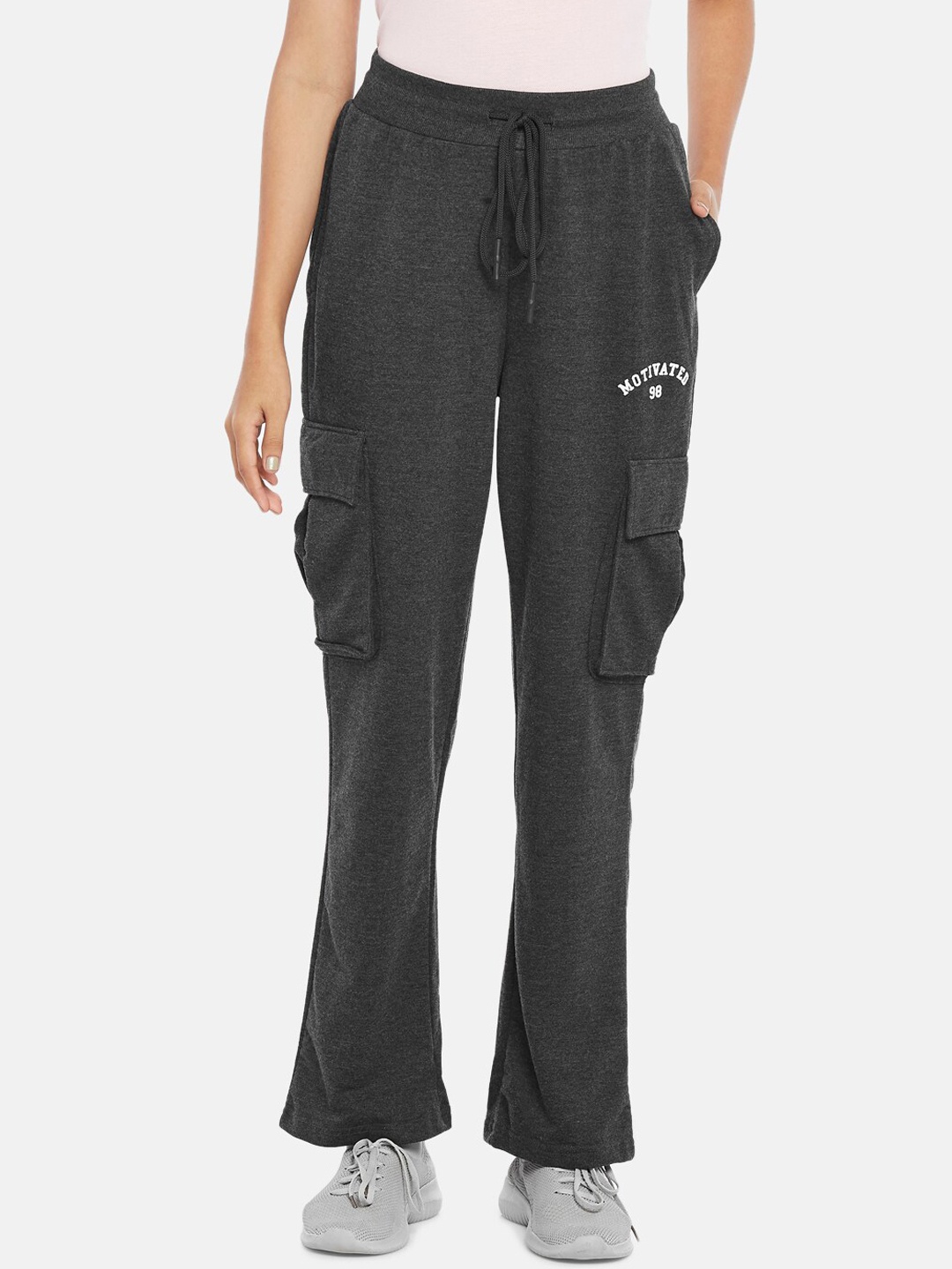 

Ajile by Pantaloons Women Grey Melange Solid Cotton Track Pants