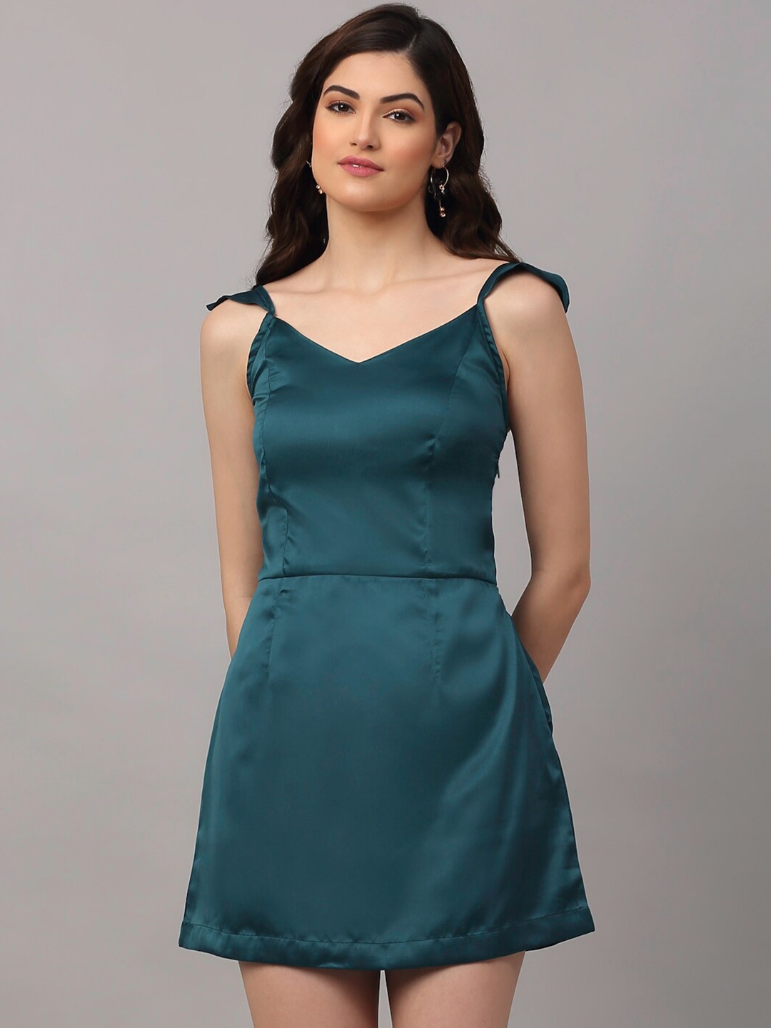 

NEUDIS Green Satin A-Line Mini Dress