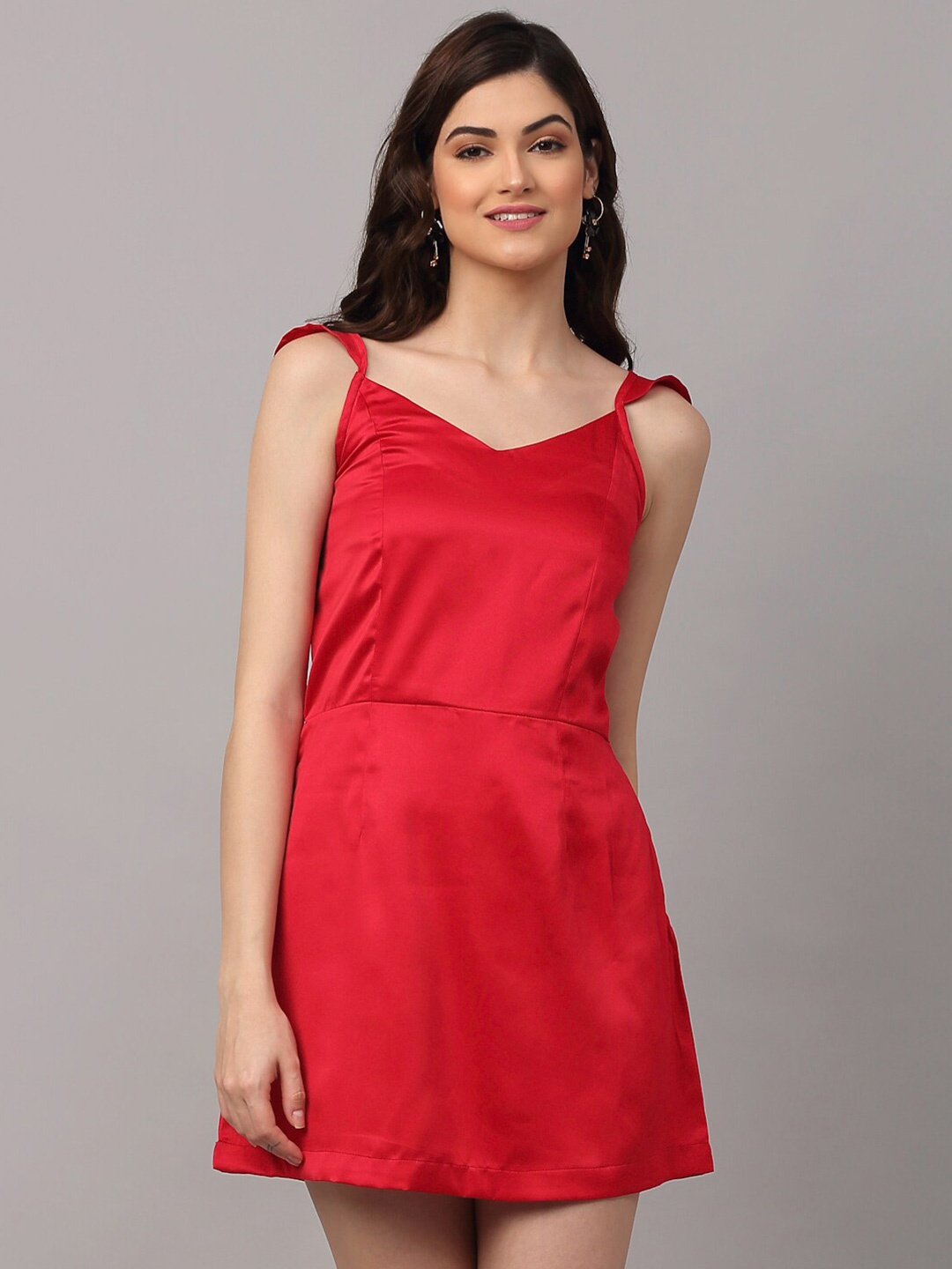 

NEUDIS Red Satin A-Line Mini Dress
