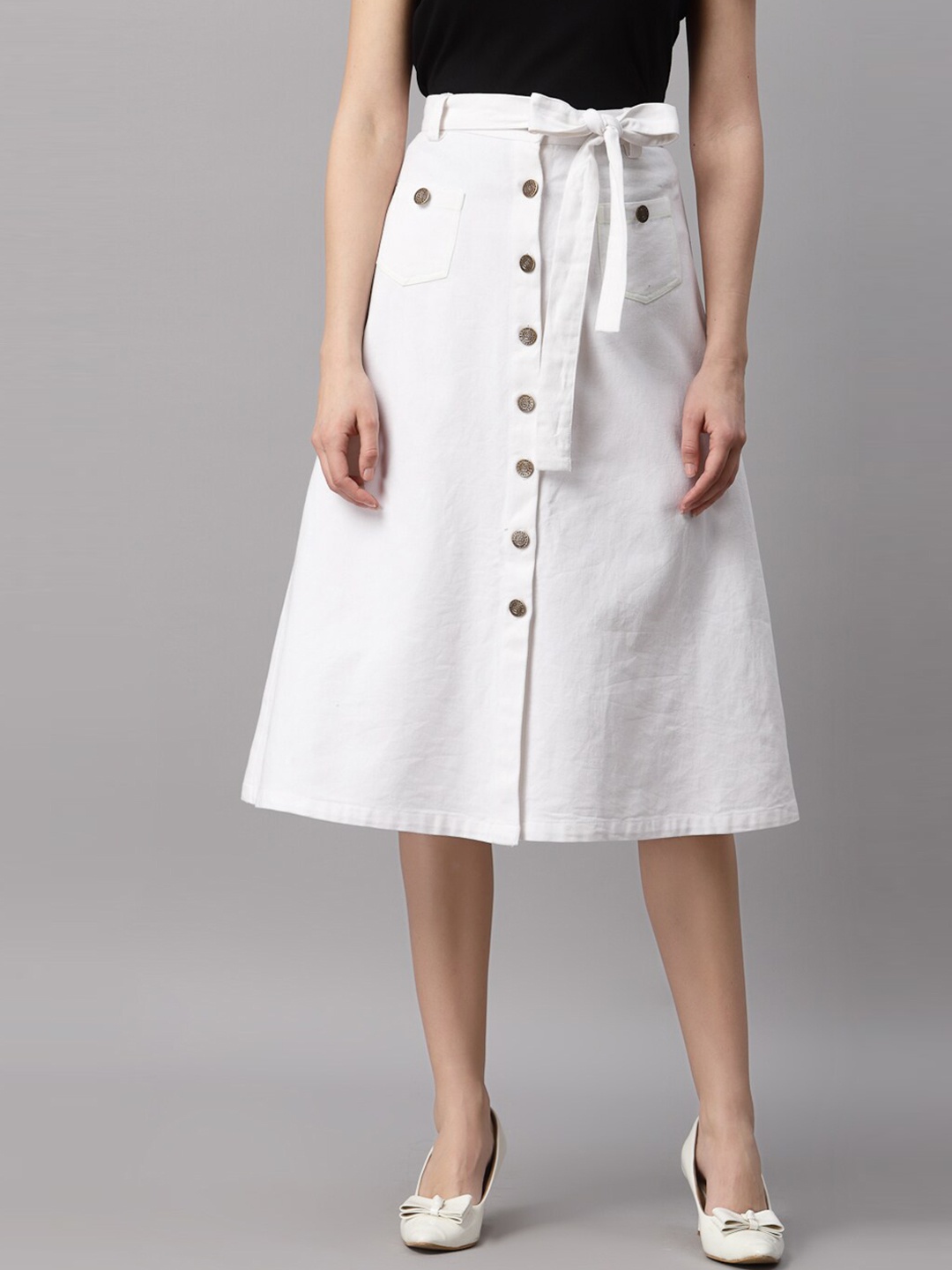 

NEUDIS Women White Solid Pure Cotton A-Line Skirts