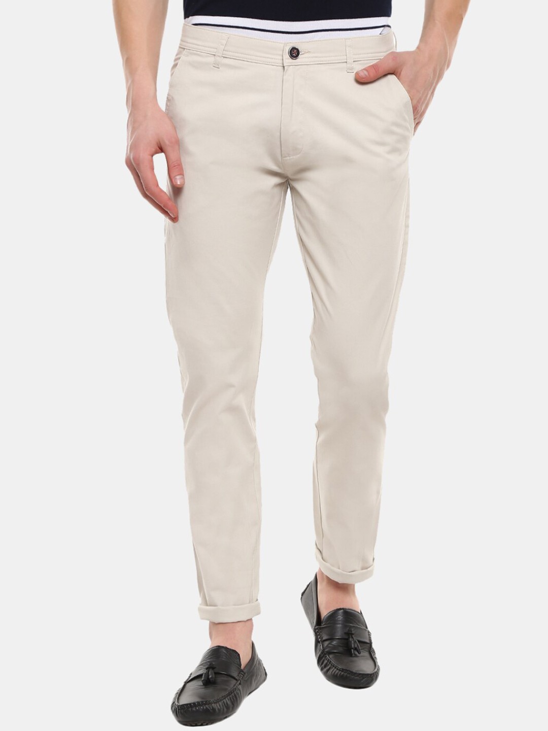 

V-Mart Men Cream-Coloured Solid Classic Slim Fit Trousers