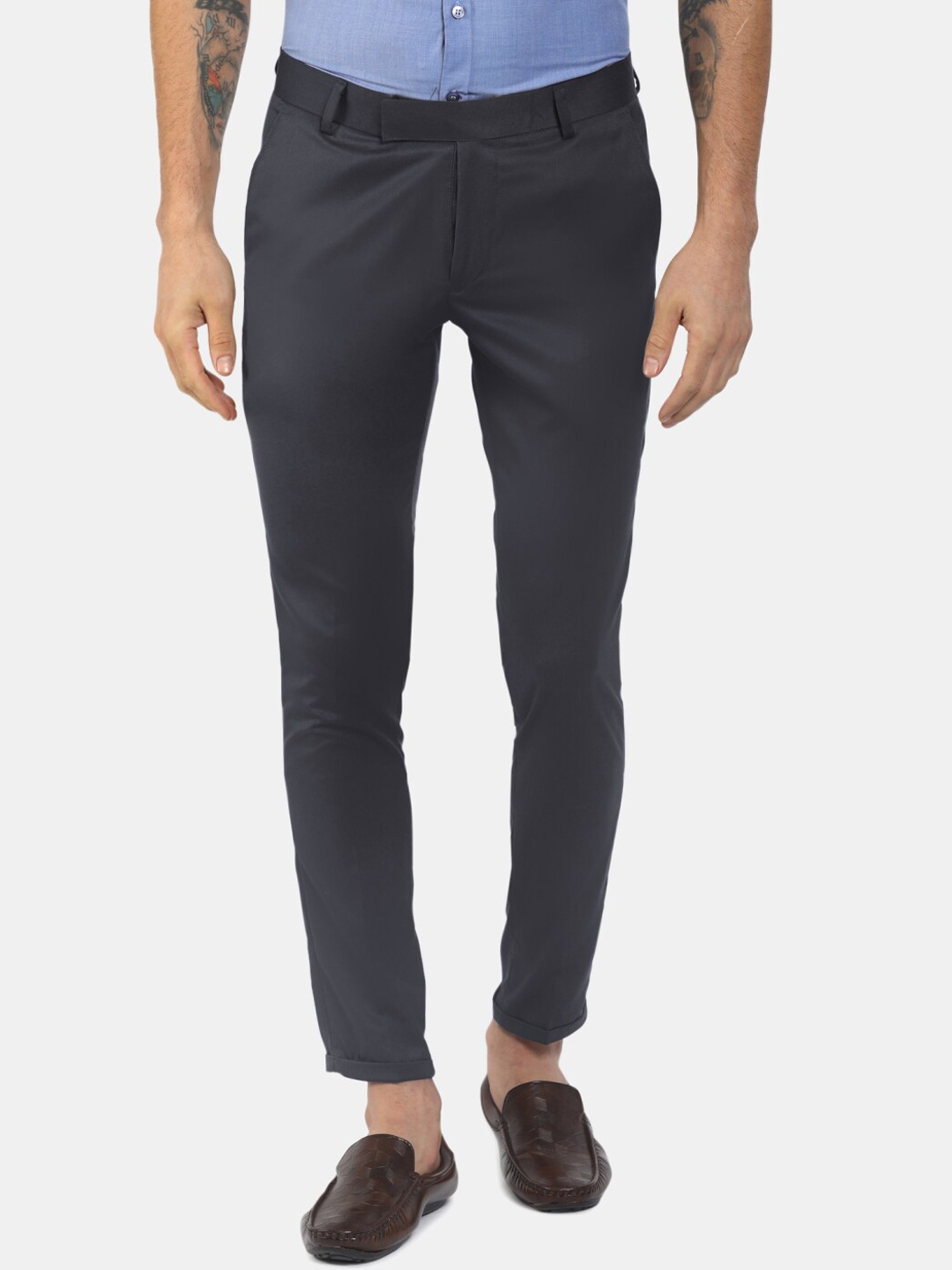 

J White by Vmart Men Grey Solid Poly Viscose Classic Trouser