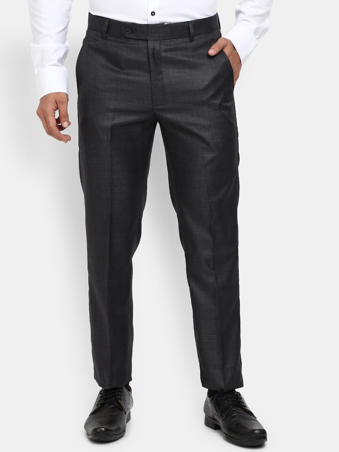

V-Mart Men Grey Textured Classic Slim Fit Trousers