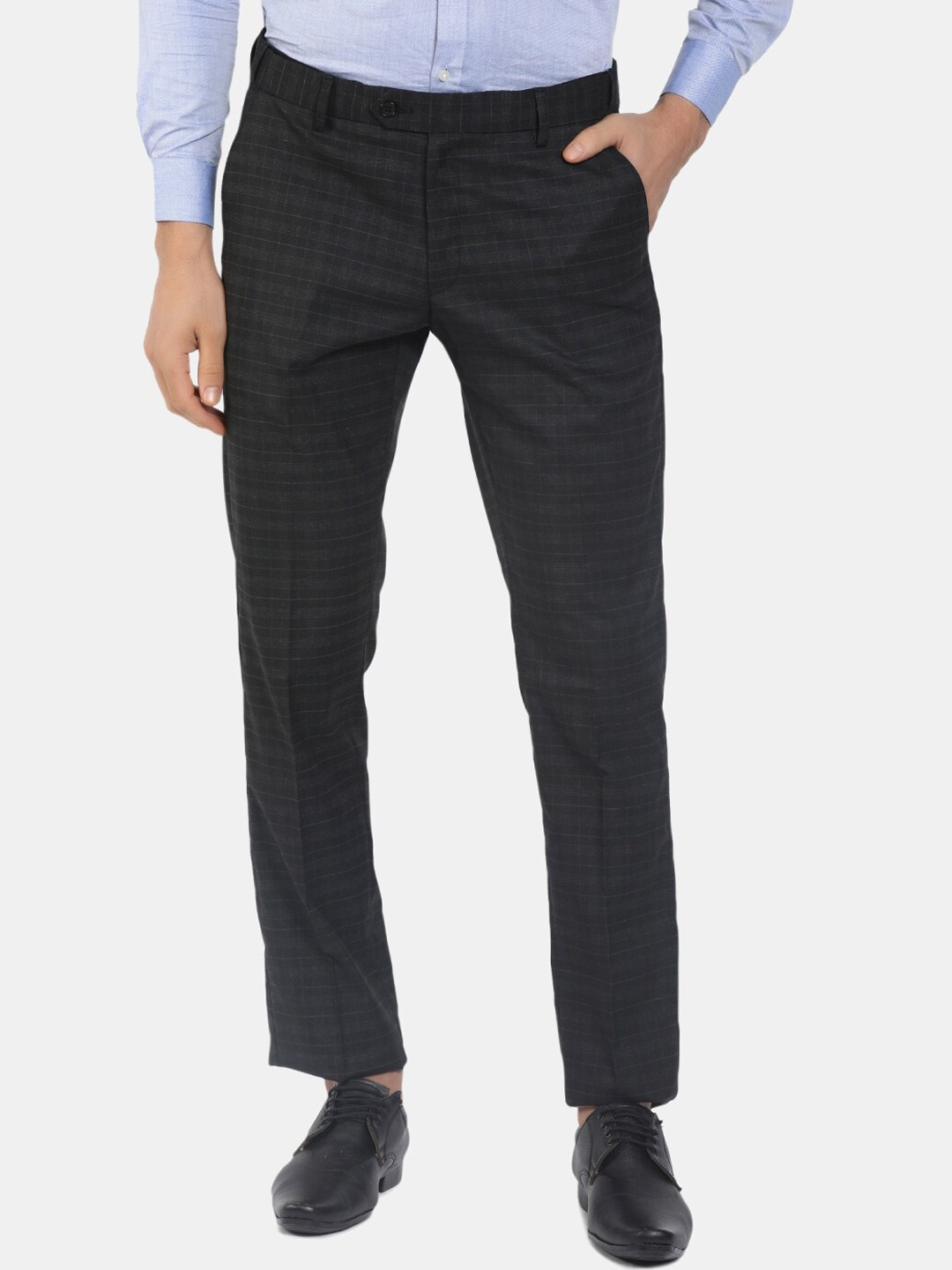 

J White by Vmart Men Black Checked Classic Straight Slim Fit Formal Trousers