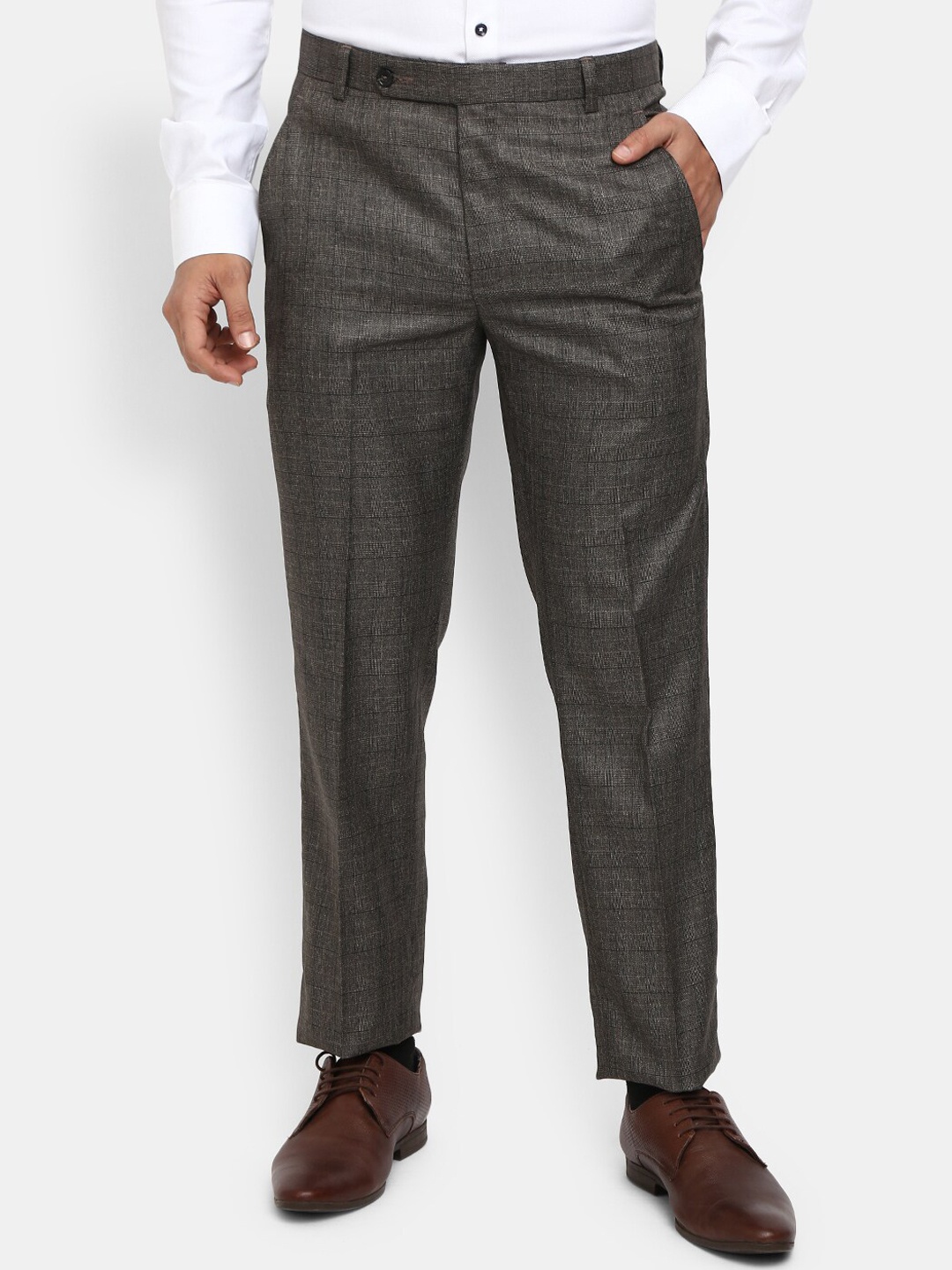 

J White by Vmart Men Brown Checked Classic Slim Fit Trousers