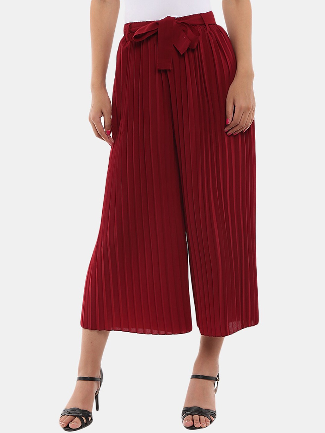 

V-Mart Women Maroon Striped Classic Pleated Culottes Trousers