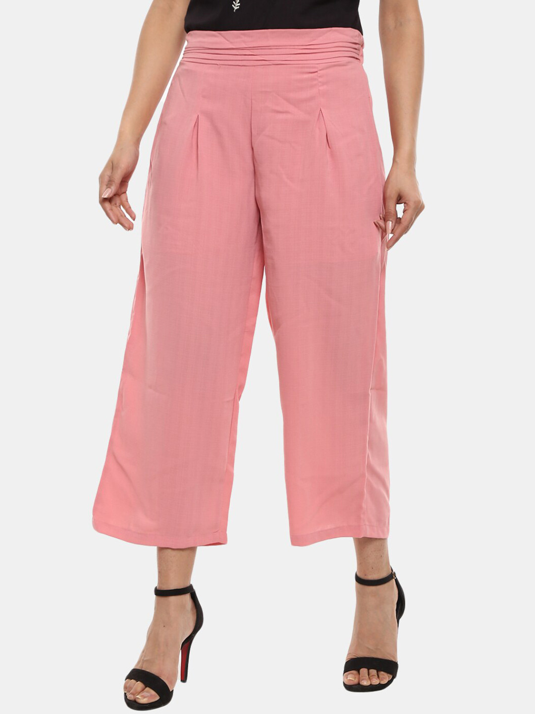 

V-Mart Women Pink Classic Pleated High Waist Culottes Trousers