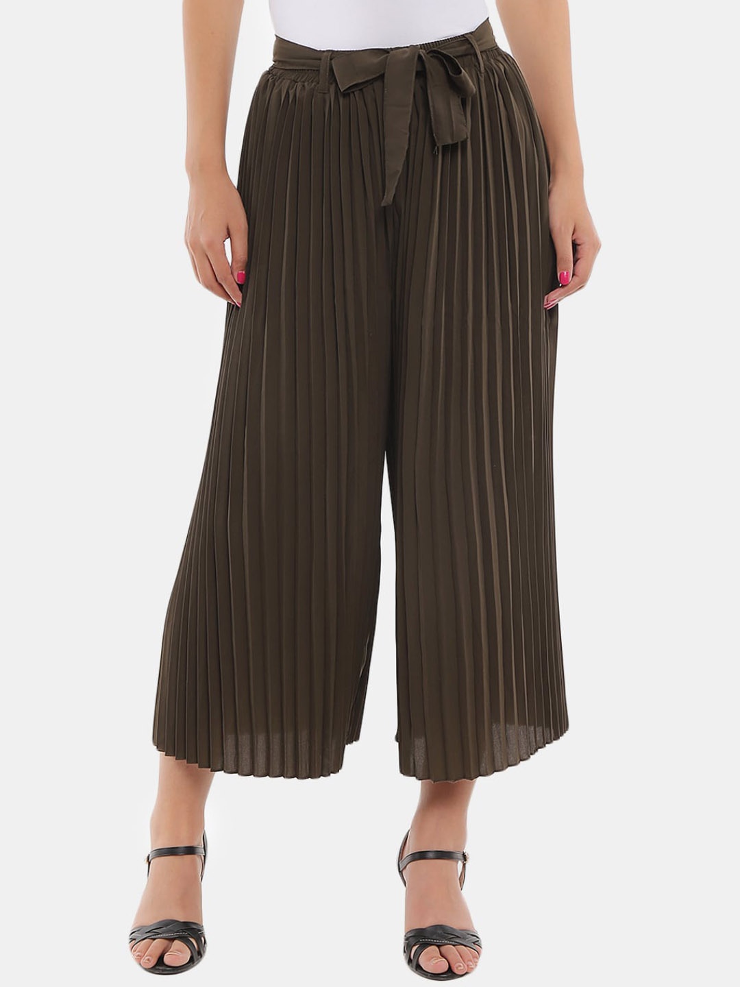 

V-Mart Women Olive Green Classic Accordion Pleated Culottes Trousers
