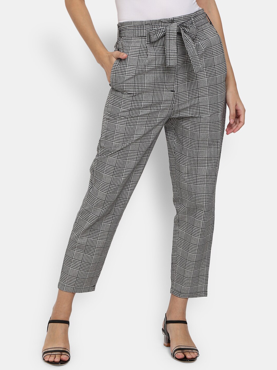 

V-Mart Women Black & Grey Checked Classic Trousers
