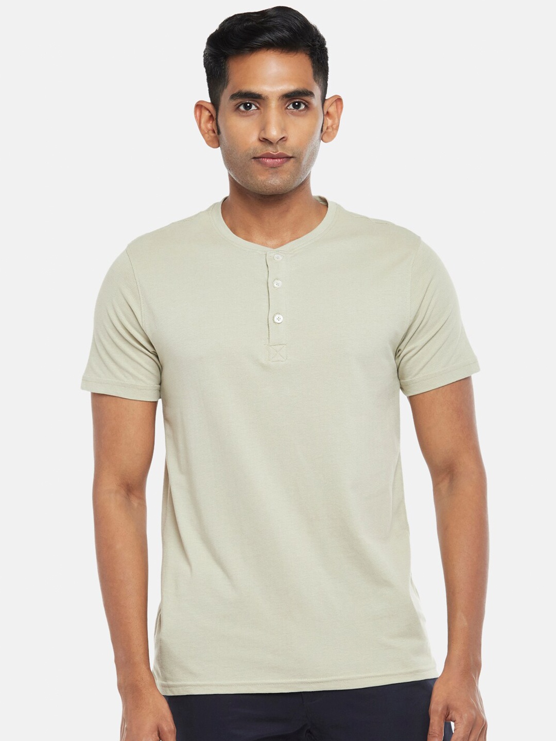 

BYFORD by Pantaloons Men Khaki Henley Neck T-shirt