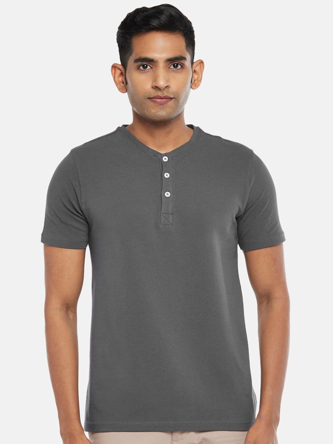 

BYFORD by Pantaloons Men Grey Henley Neck T-shirt