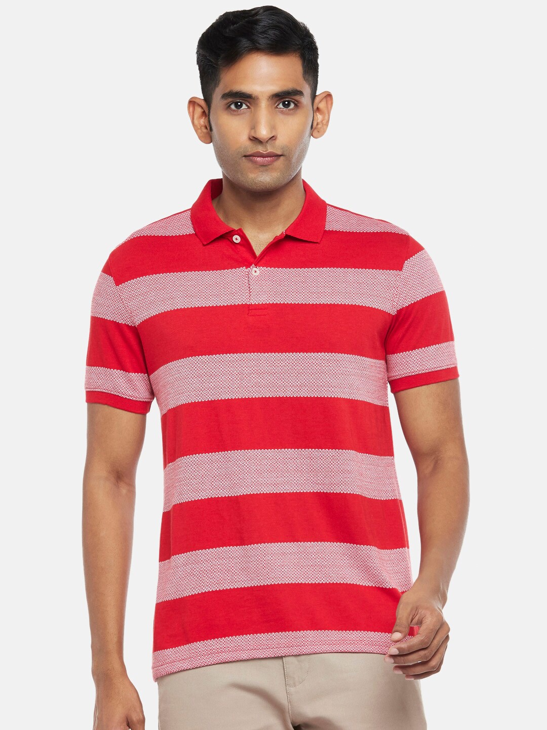 

BYFORD by Pantaloons Men Red Striped Polo Collar T-shirt