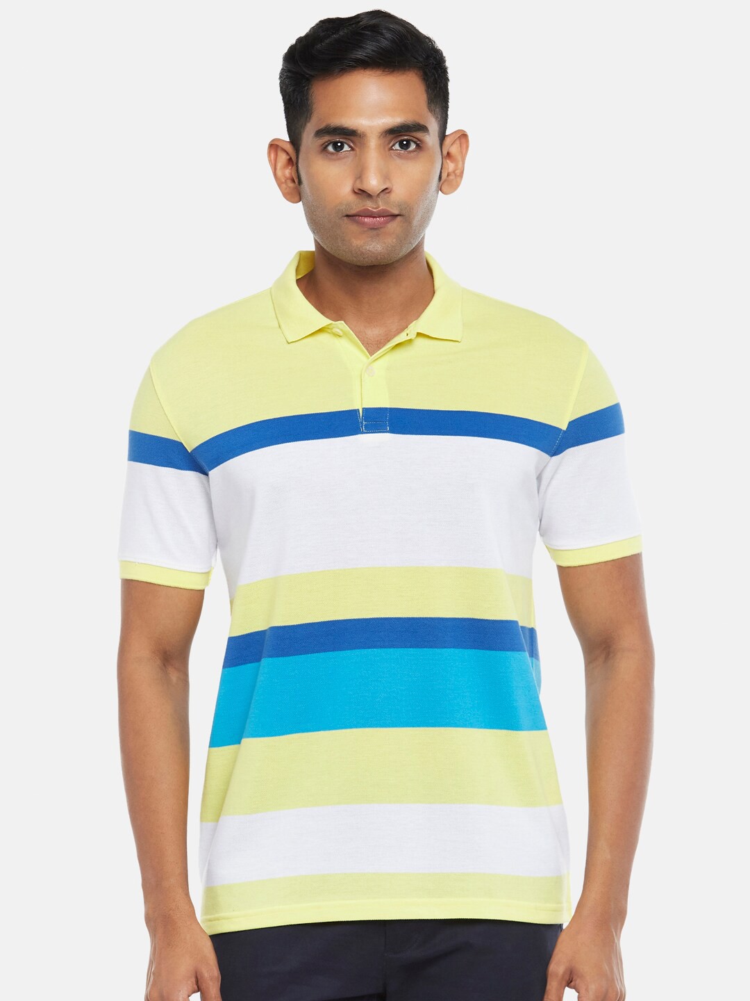 

BYFORD by Pantaloons Men Yellow Striped Polo Collar T-shirt