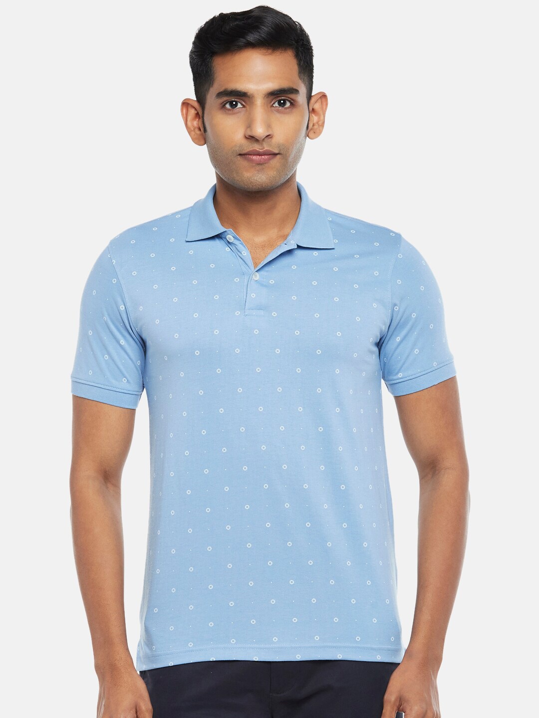 

BYFORD by Pantaloons Men Blue Printed Polo Collar T-shirt