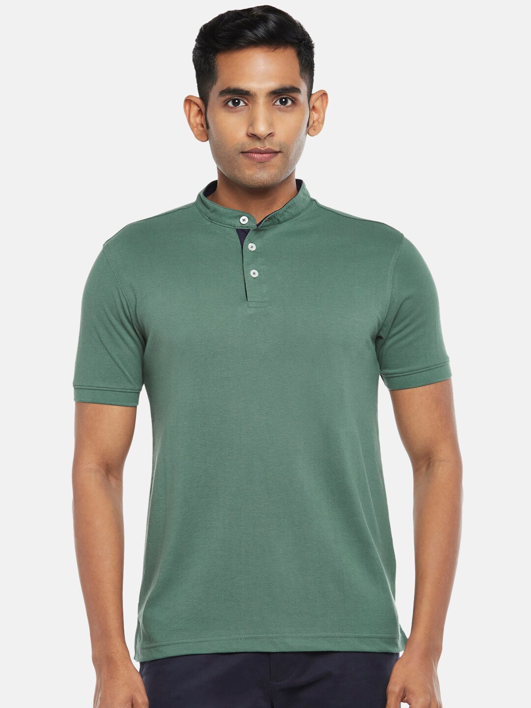 

BYFORD by Pantaloons Men Olive Green Mandarin Collar T-shirt