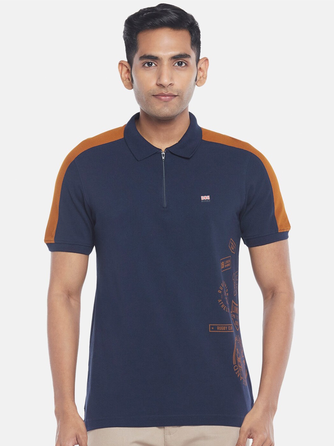 

BYFORD by Pantaloons Men Navy Blue Polo Collar T-shirt