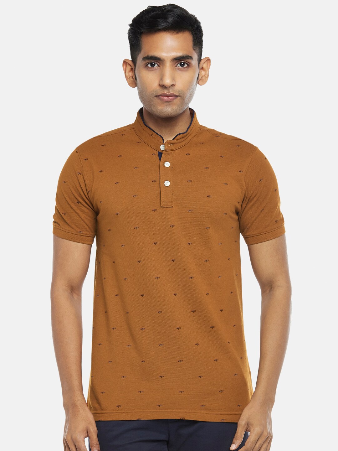 

BYFORD by Pantaloons Men Tan Mandarin Collar T-shirt