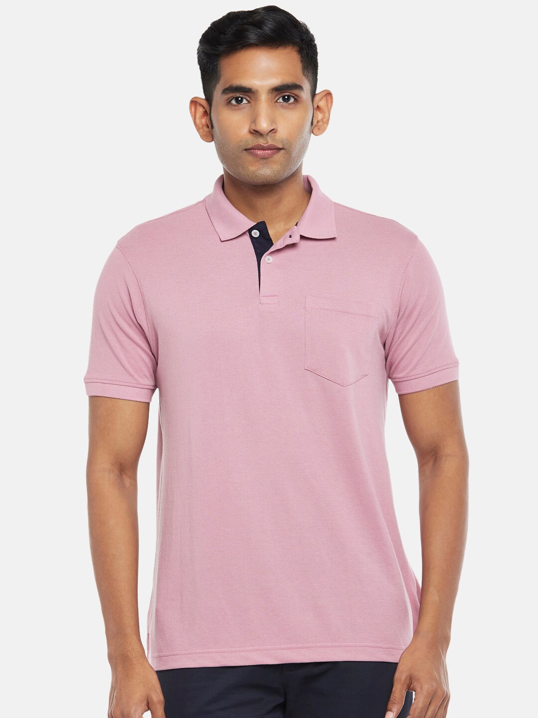 

BYFORD by Pantaloons Men Pink Polo Collar Cotton T-shirt