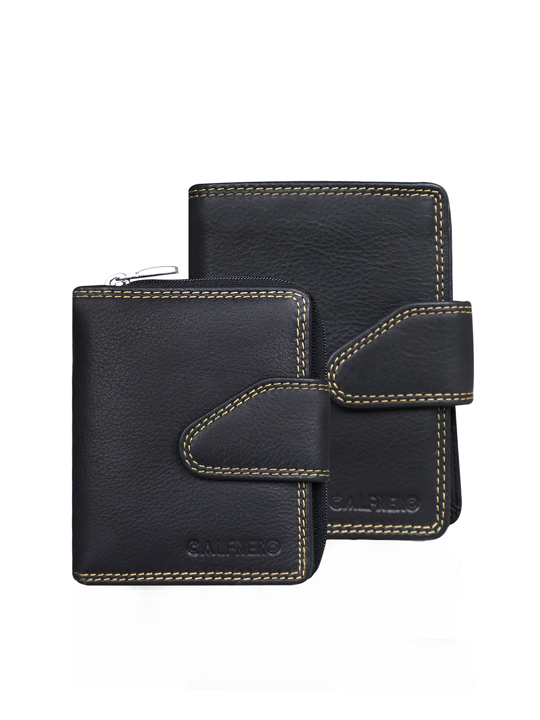 

CALFNERO Women Pack Of 2 Black Leather Two Fold Wallet