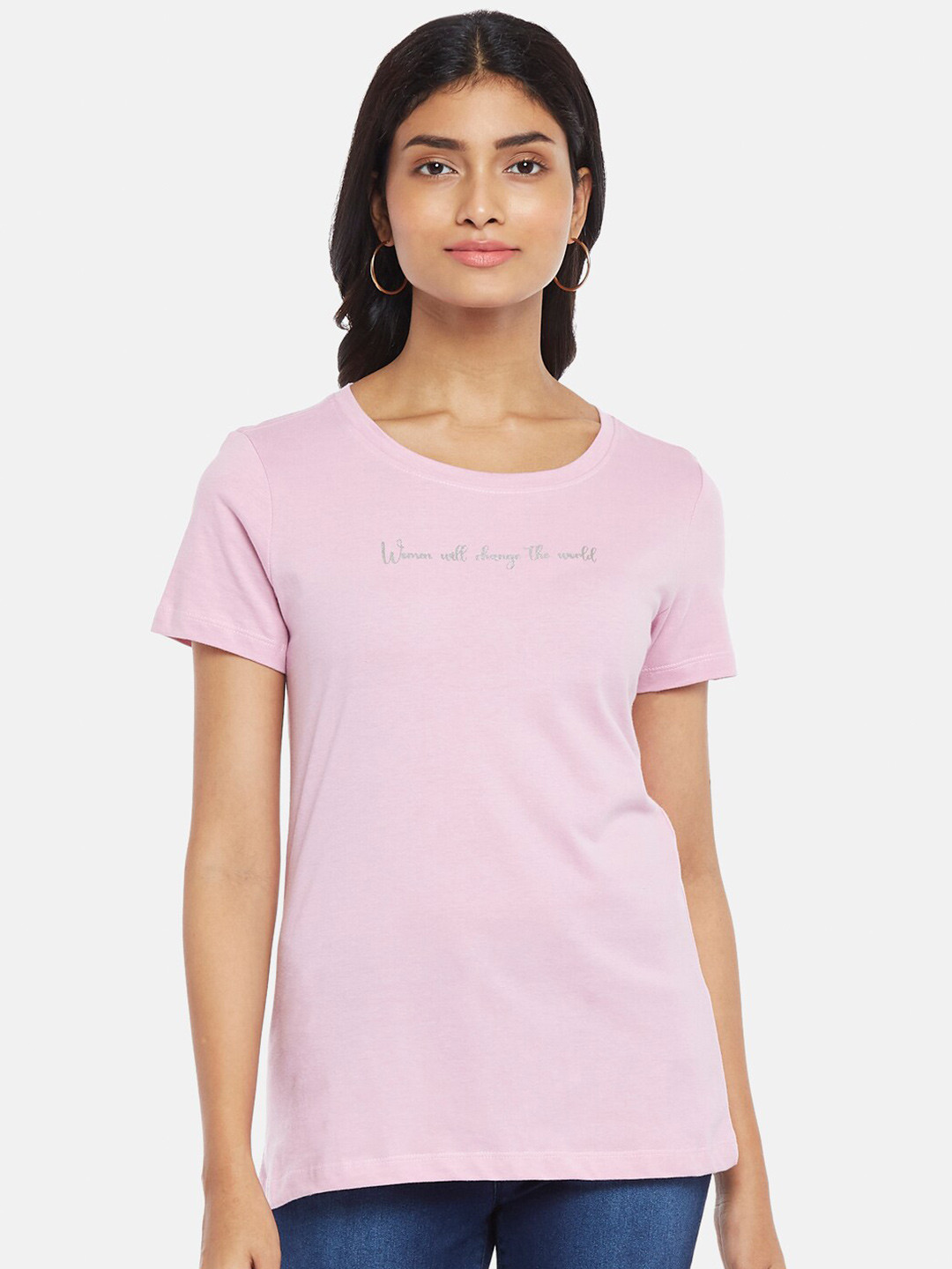 

Honey by Pantaloons Women Pink Regular Fit Placement Print T-shirt