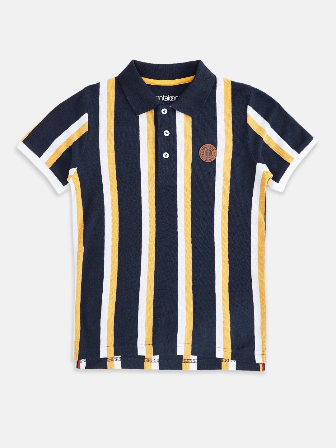 

Pantaloons Junior Boys Navy Blue & Yellow Striped Polo Collar T-shirt