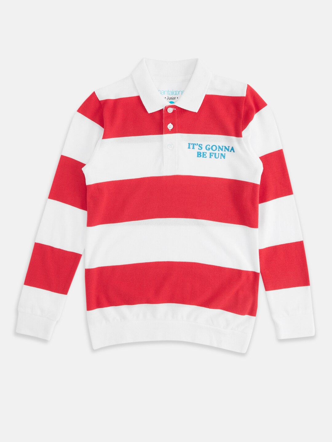 

Pantaloons Junior Boys Red & White Striped Polo Collar T-shirt